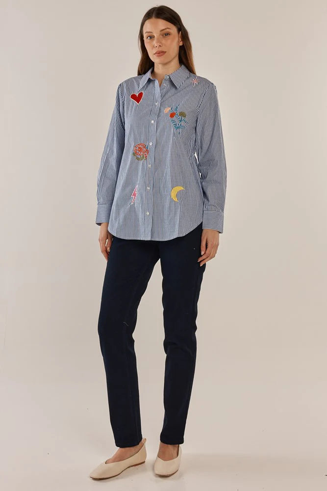 Betty Basics Amelia Shirt - Floral Navy Stripe