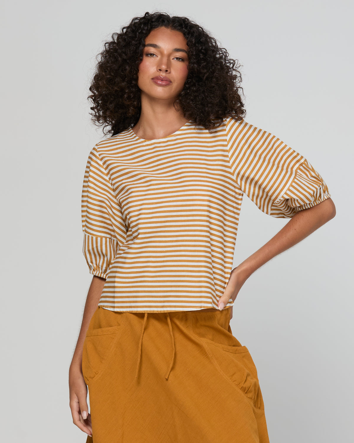 Boom Shankar Ava Top - Mustard Stripe