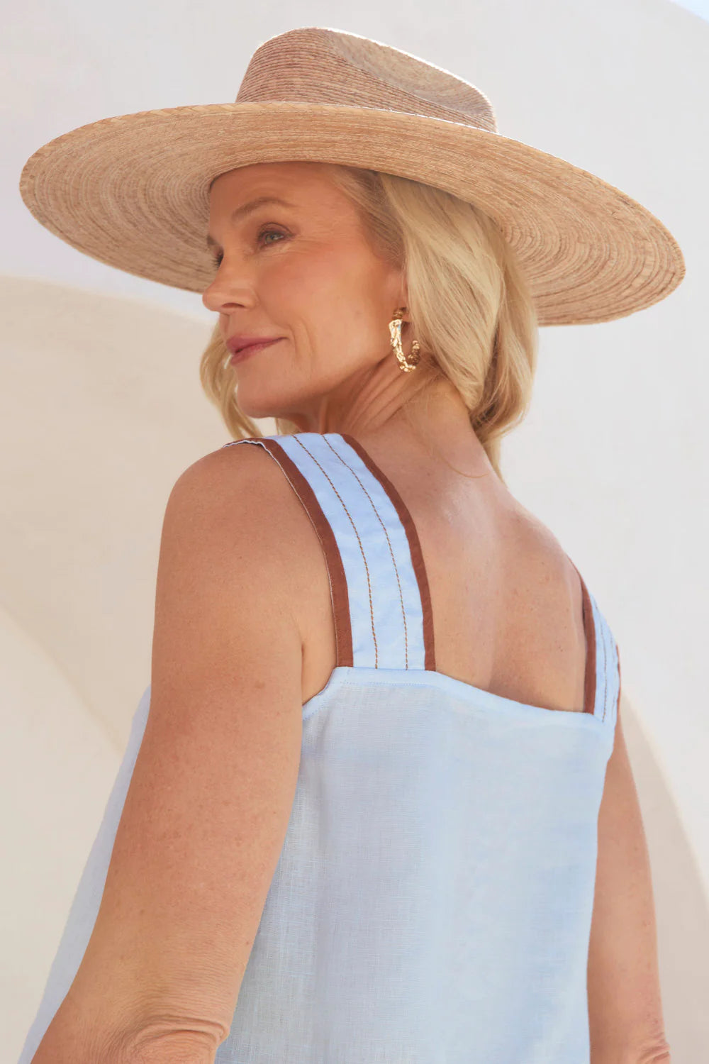 Adrift Bec Linen Top - Powder Blue