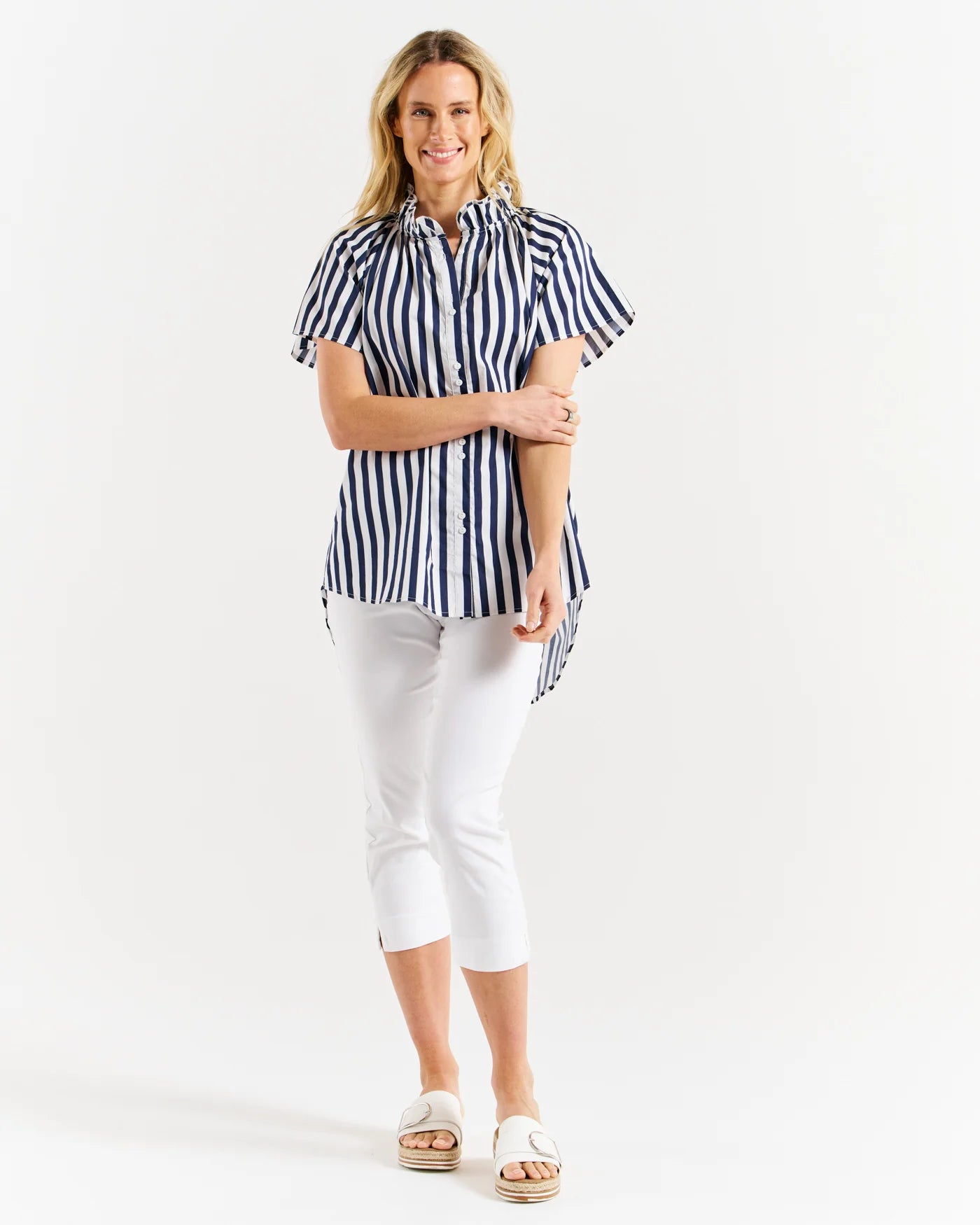 Betty Basics Caspian Blouse - Blue/White Stripe