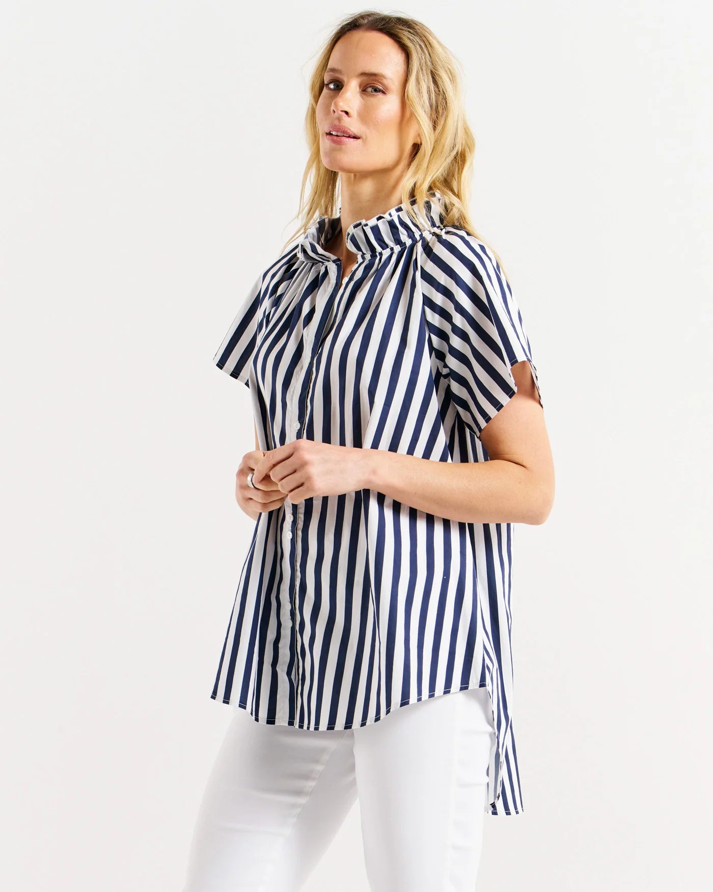 Betty Basics Caspian Blouse - Blue/White Stripe