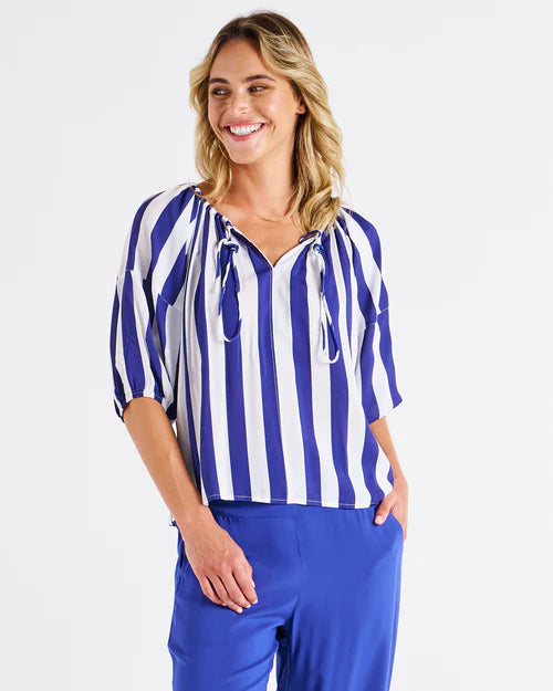 Betty Basics Camilla Blouse - Blue Stripe