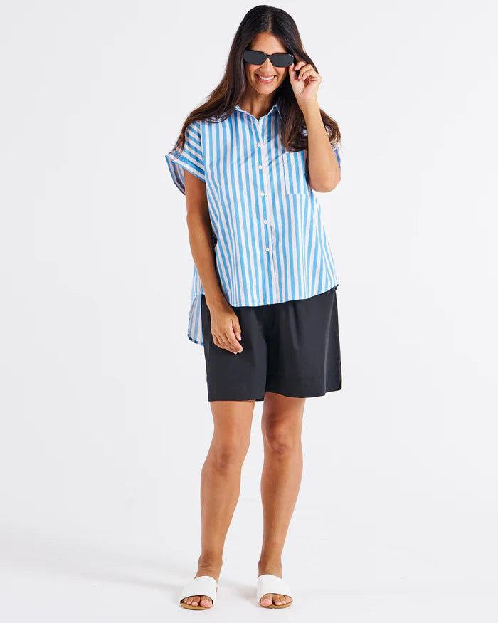 Betty Basics Mara Short Sleeve Shirt - Blue Stripe