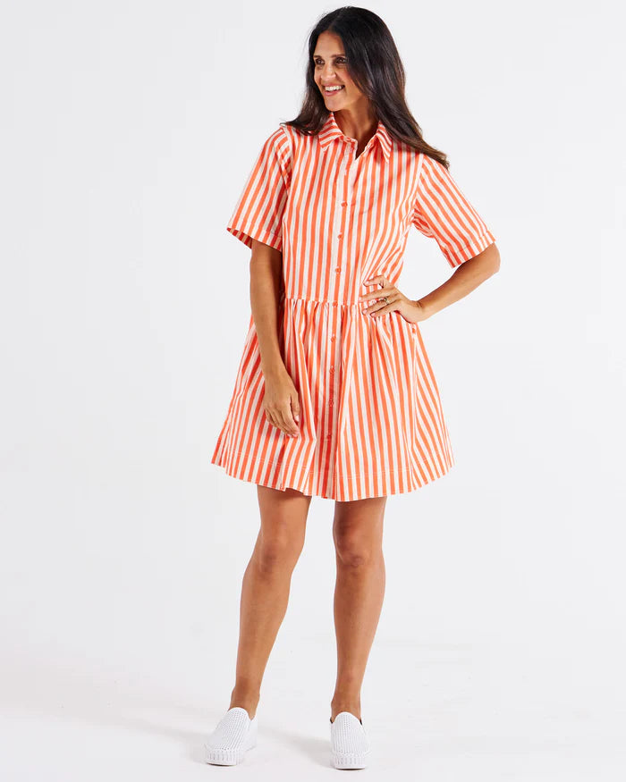 Betty Basics Denver Cotton Dress - Tangerine Stripe