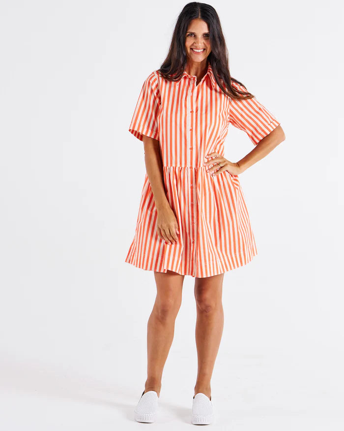 Betty Basics Denver Cotton Dress - Tangerine Stripe