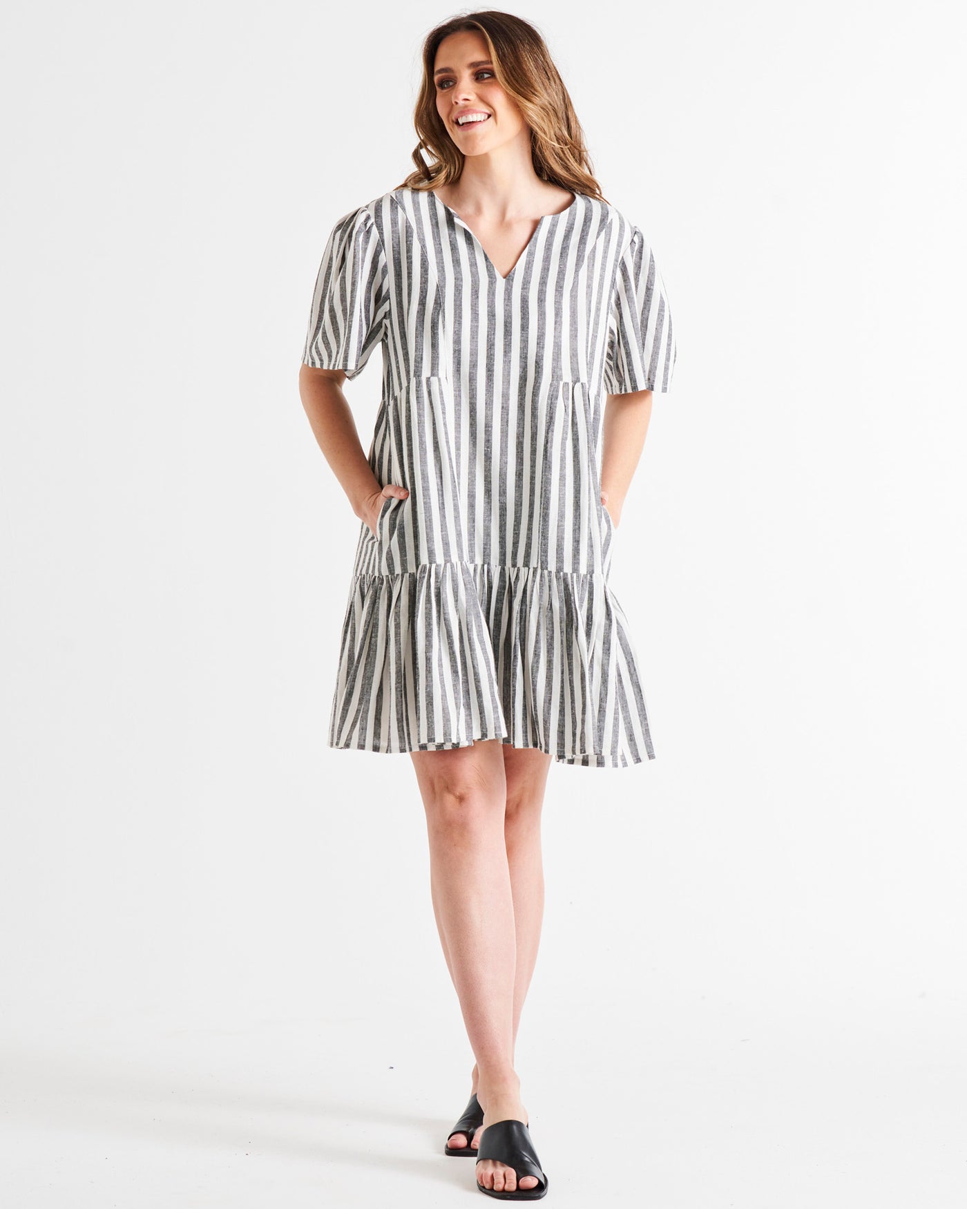 Betty Basics Lani Linen Shirt Dress - Navy