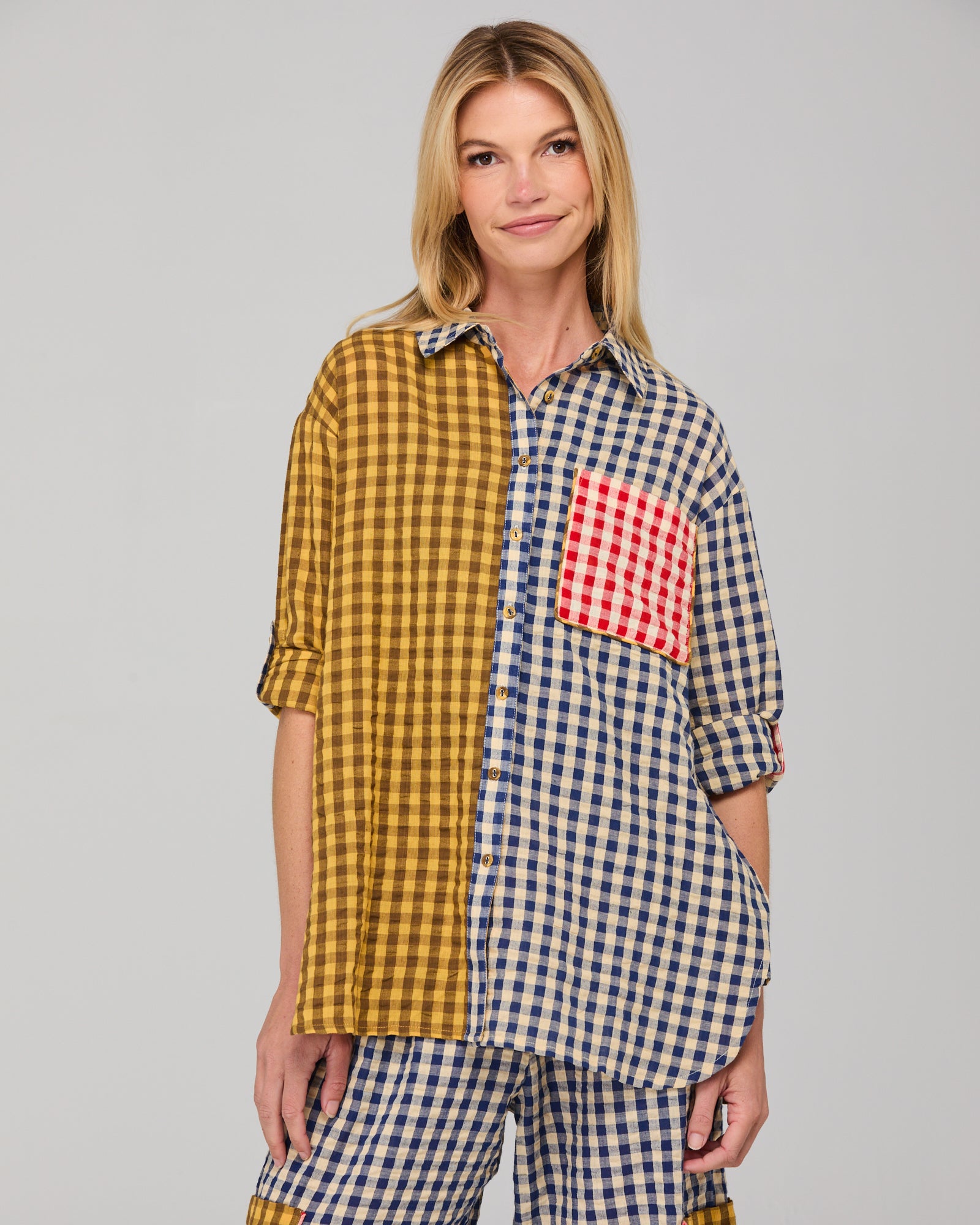 Boom Shankar Gillie Shirt - Navy Spliced Seersucker