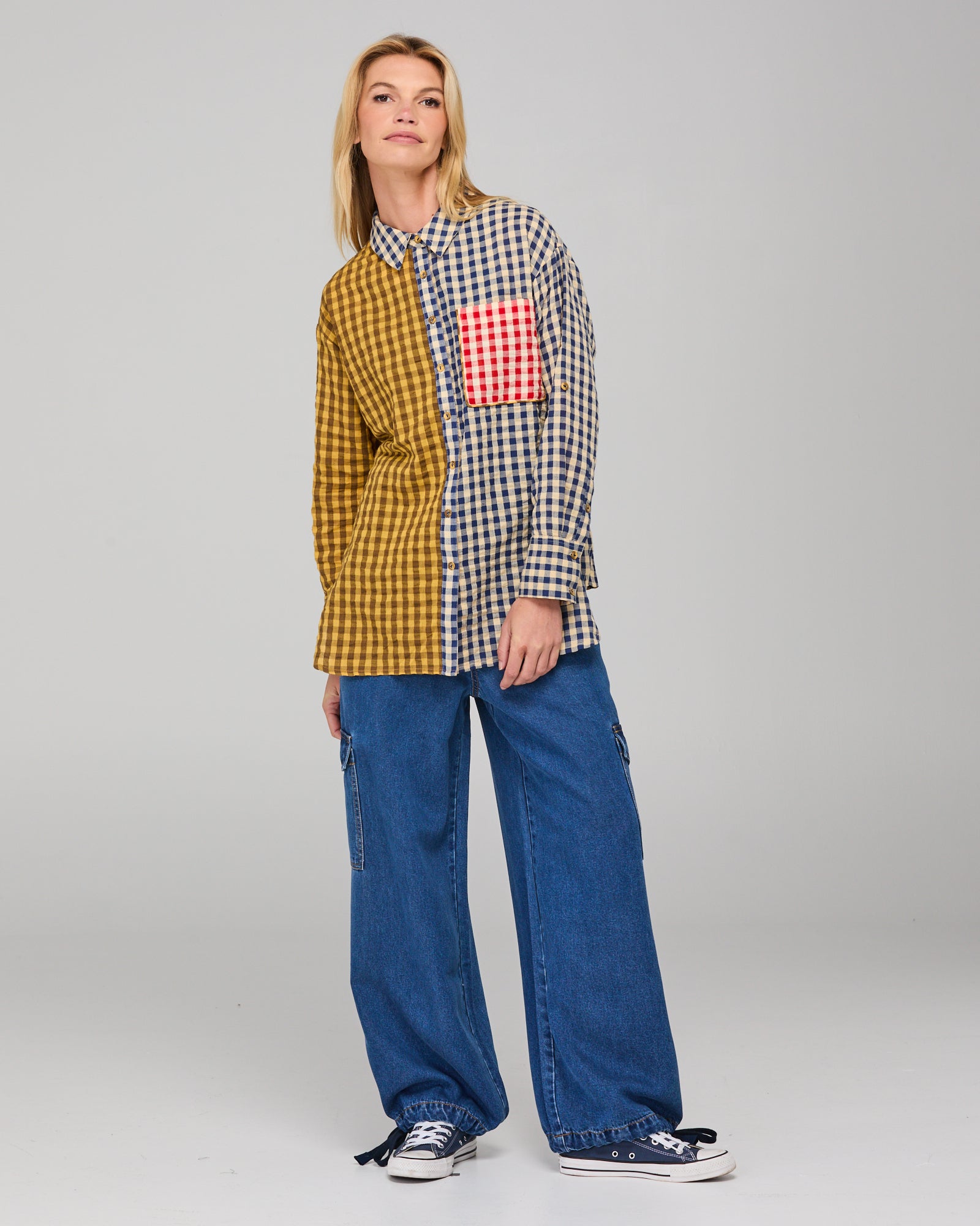 Boom Shankar Gillie Shirt - Navy Spliced Seersucker