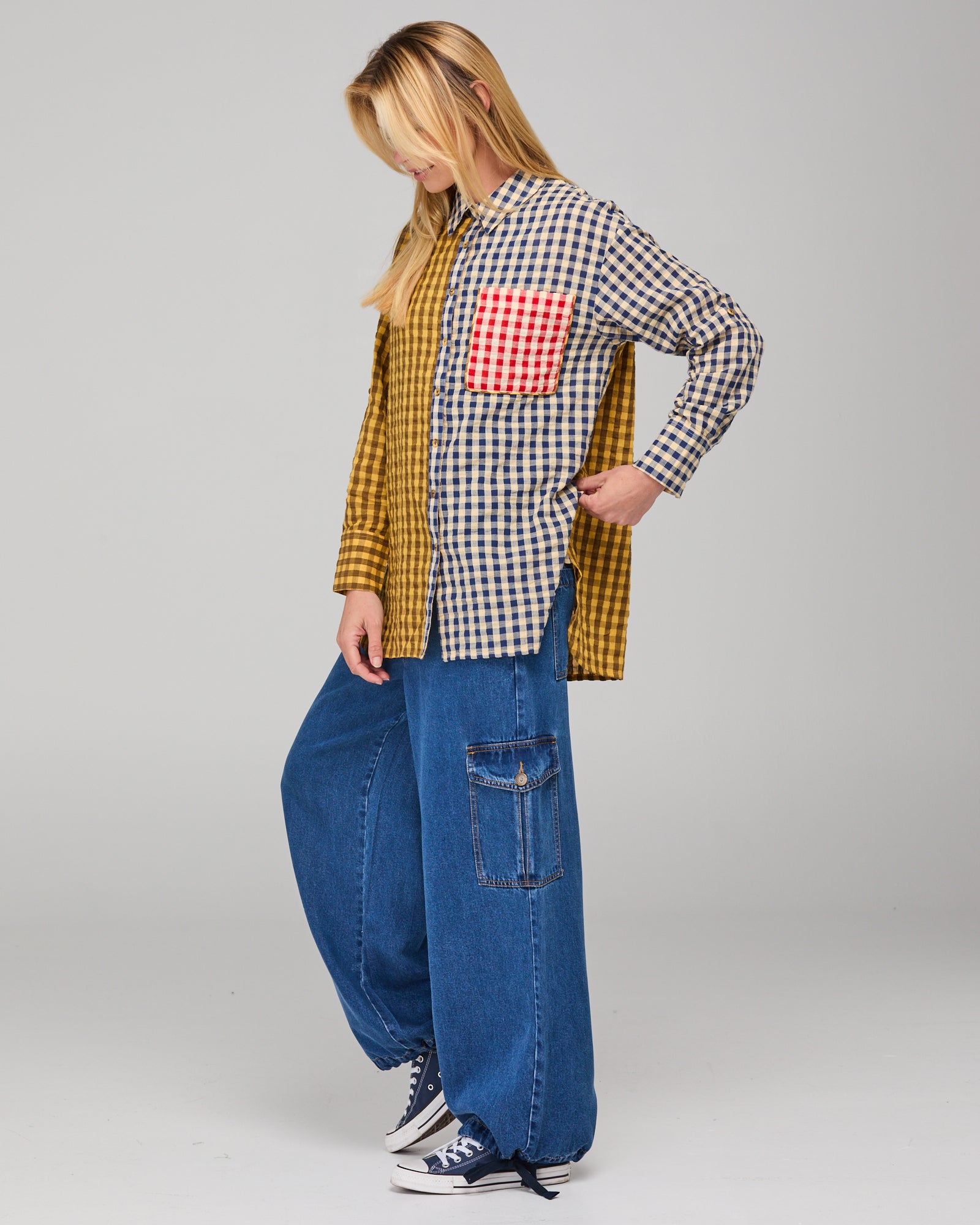 Boom Shankar Gillie Shirt - Navy Spliced Seersucker