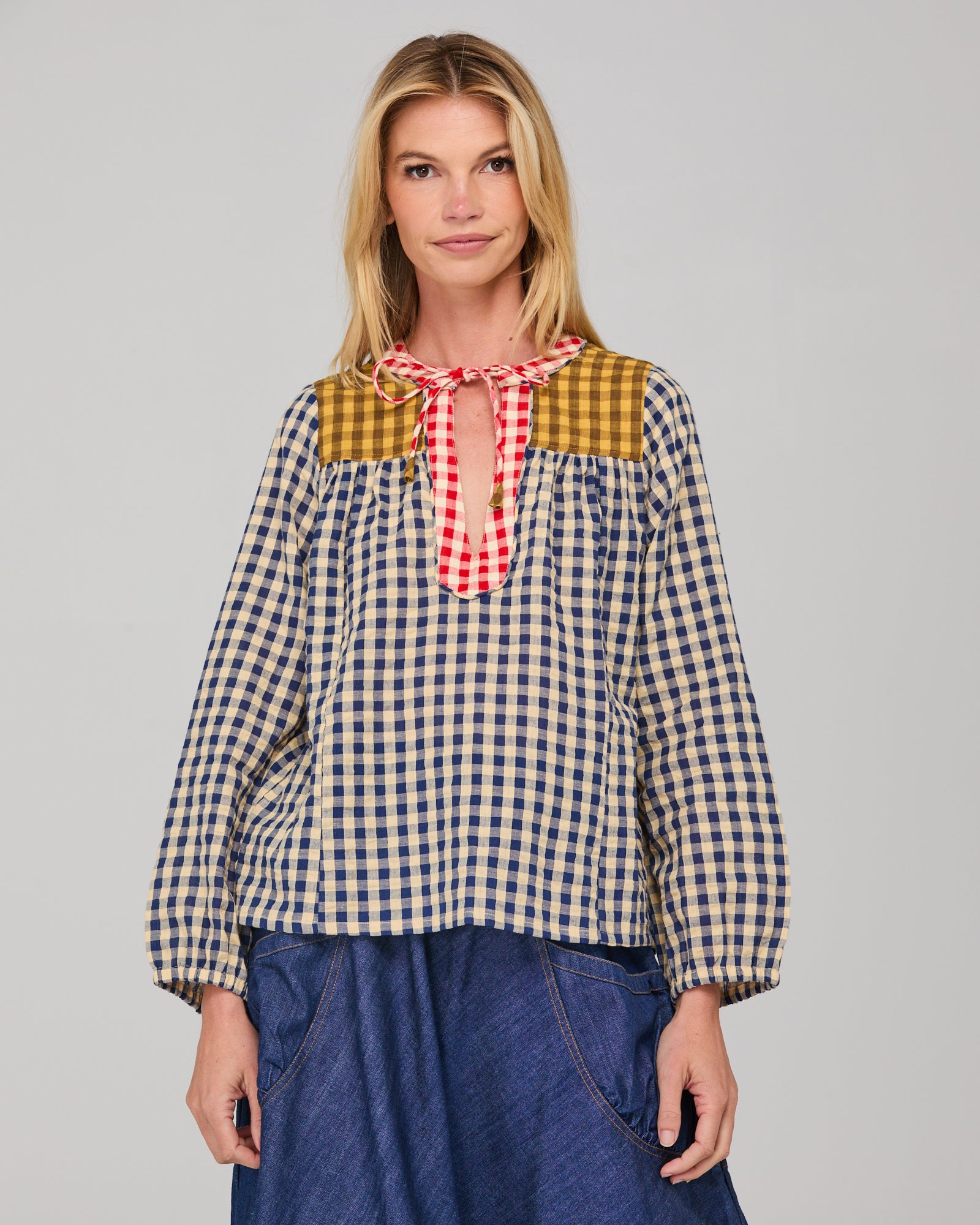 Boom Shankar Fleetwood Top - Navy Spliced Seersucker