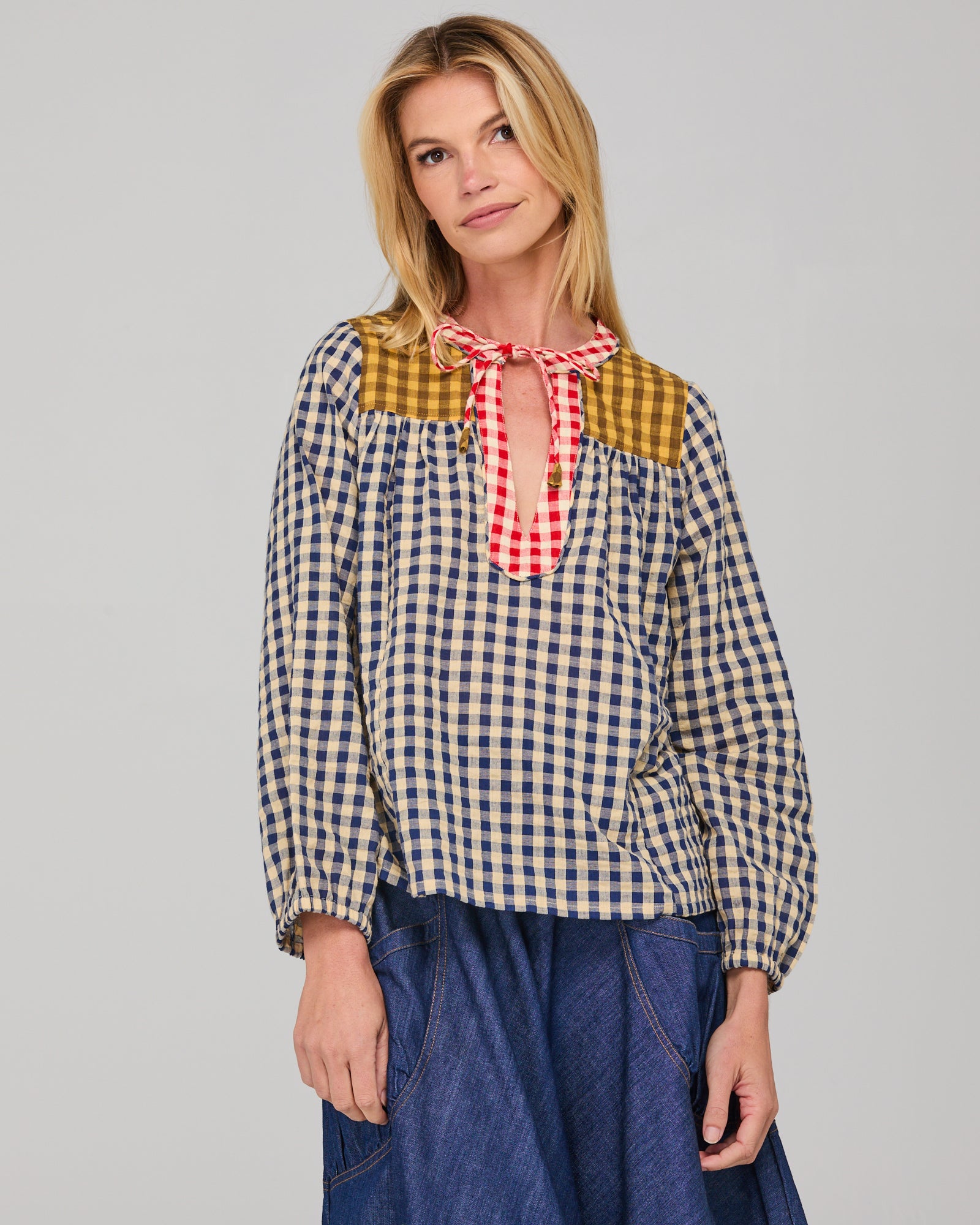 Boom Shankar Fleetwood Top - Navy Spliced Seersucker