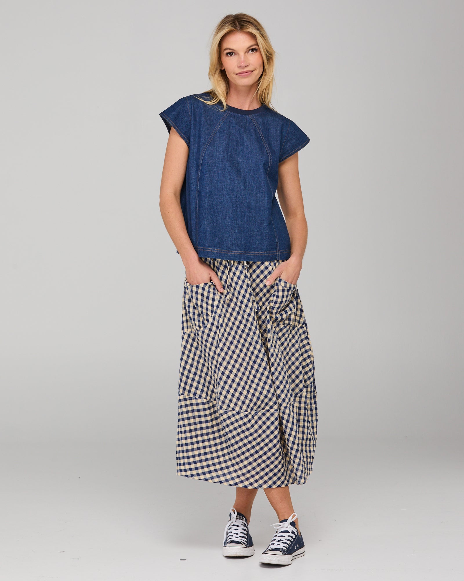 Boom Shankar Guru Skirt - Navy Seersucker