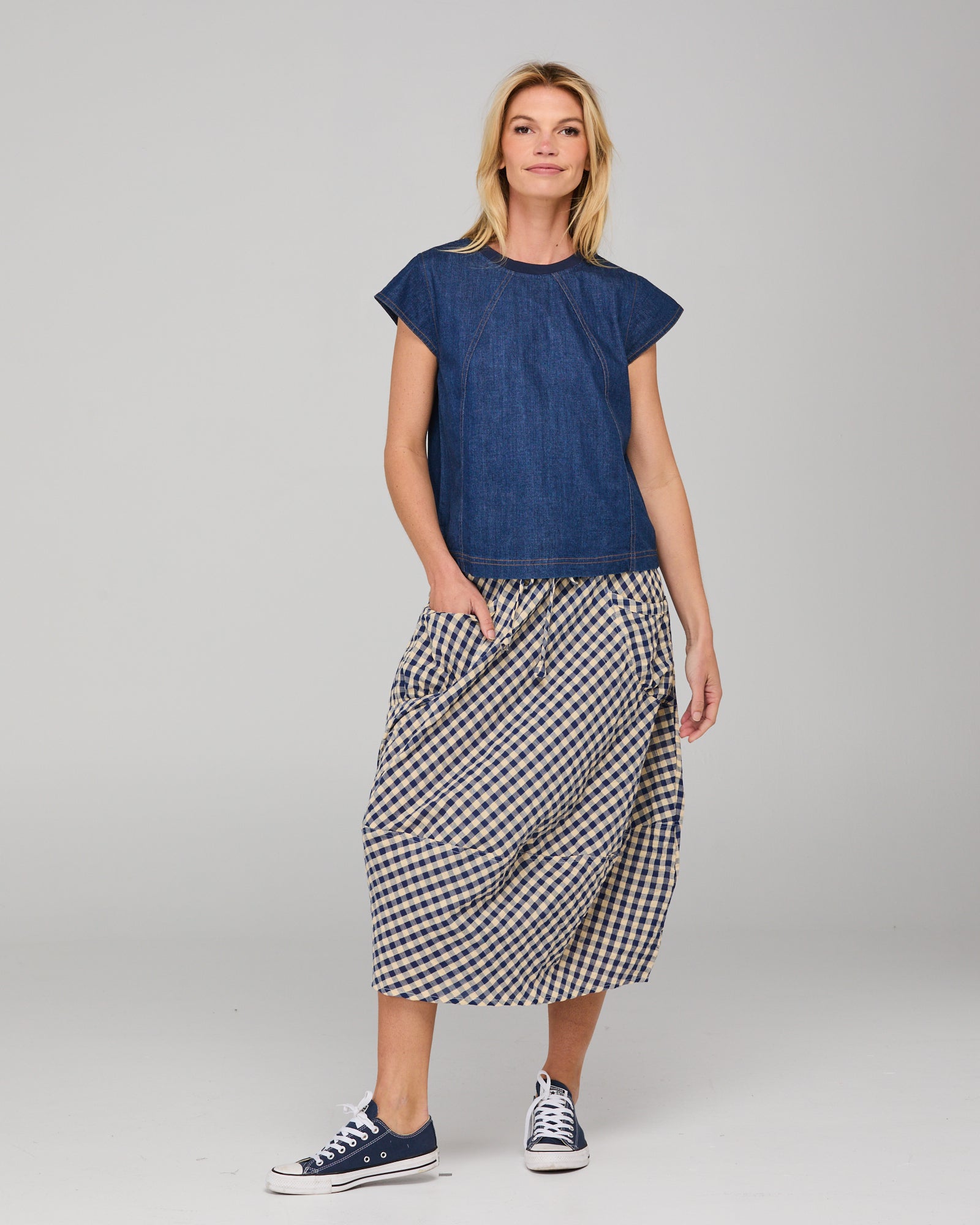 Boom Shankar Guru Skirt - Navy Seersucker