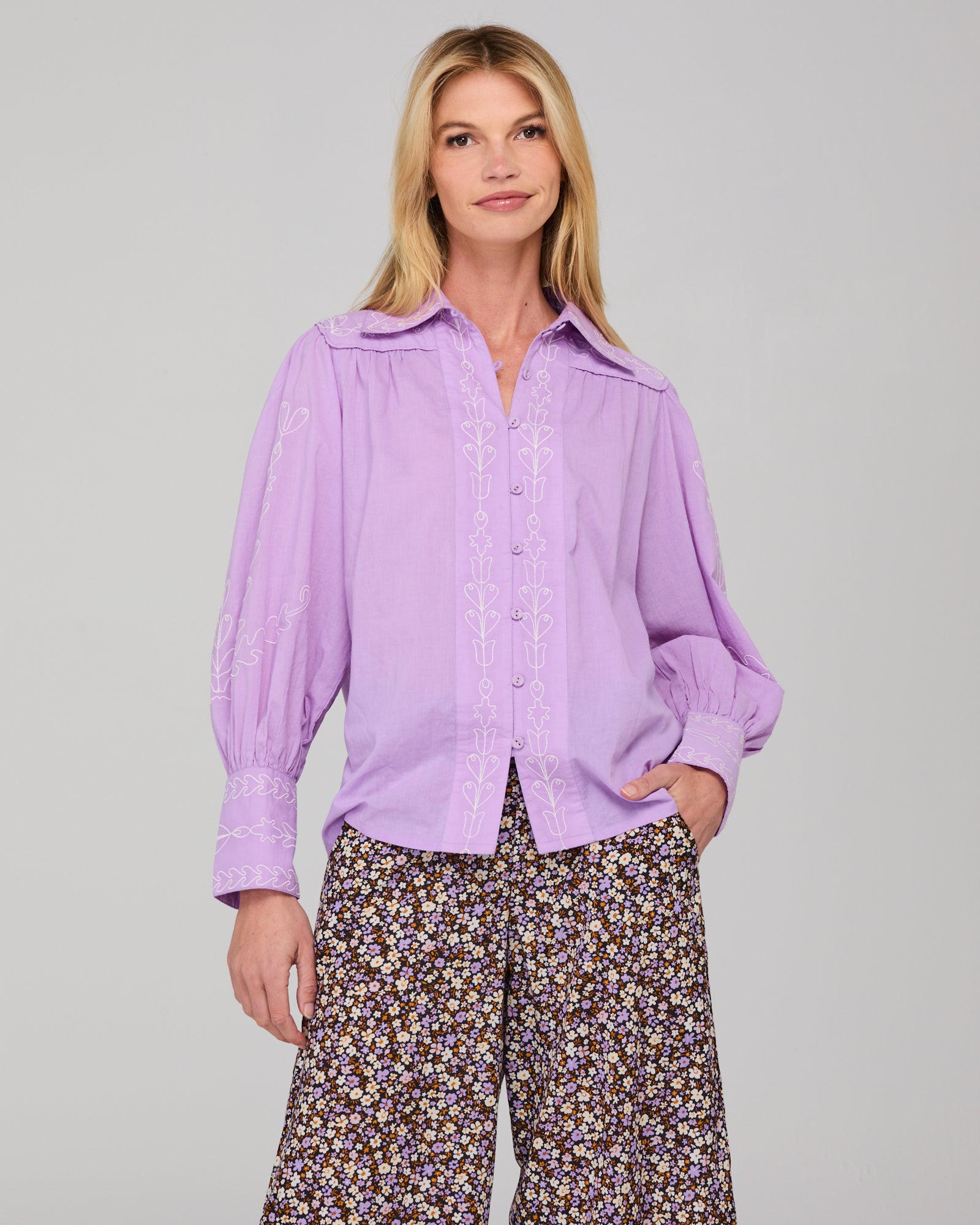 Boom Shankar Yuna Shirt Embroidered - Purple