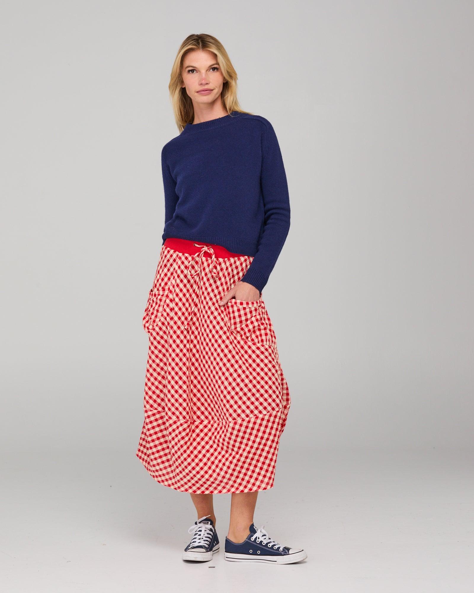 Boom Shankar Guru Skirt - Red Seersucker