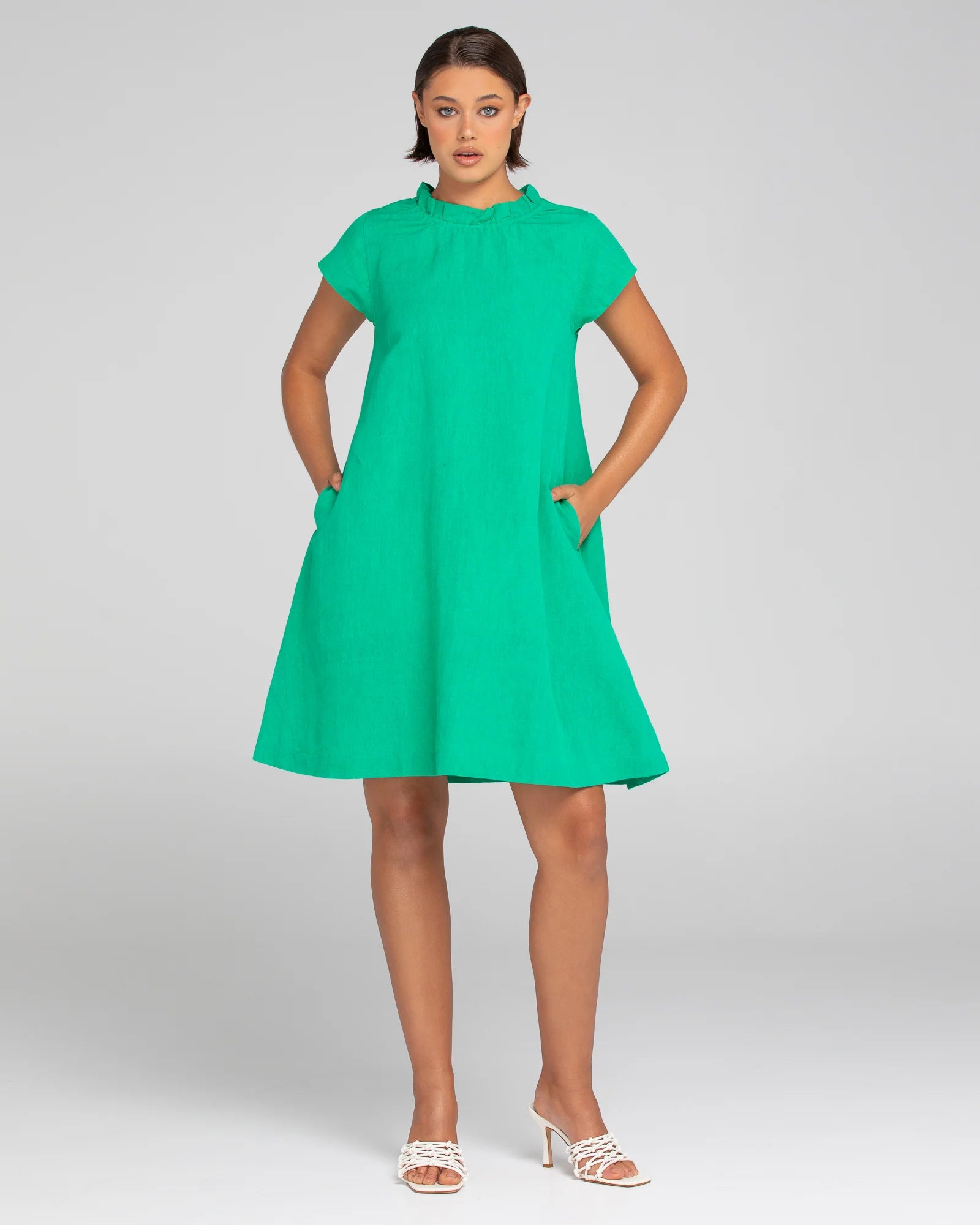 Boom Shankar Sand Dress - Green Linen