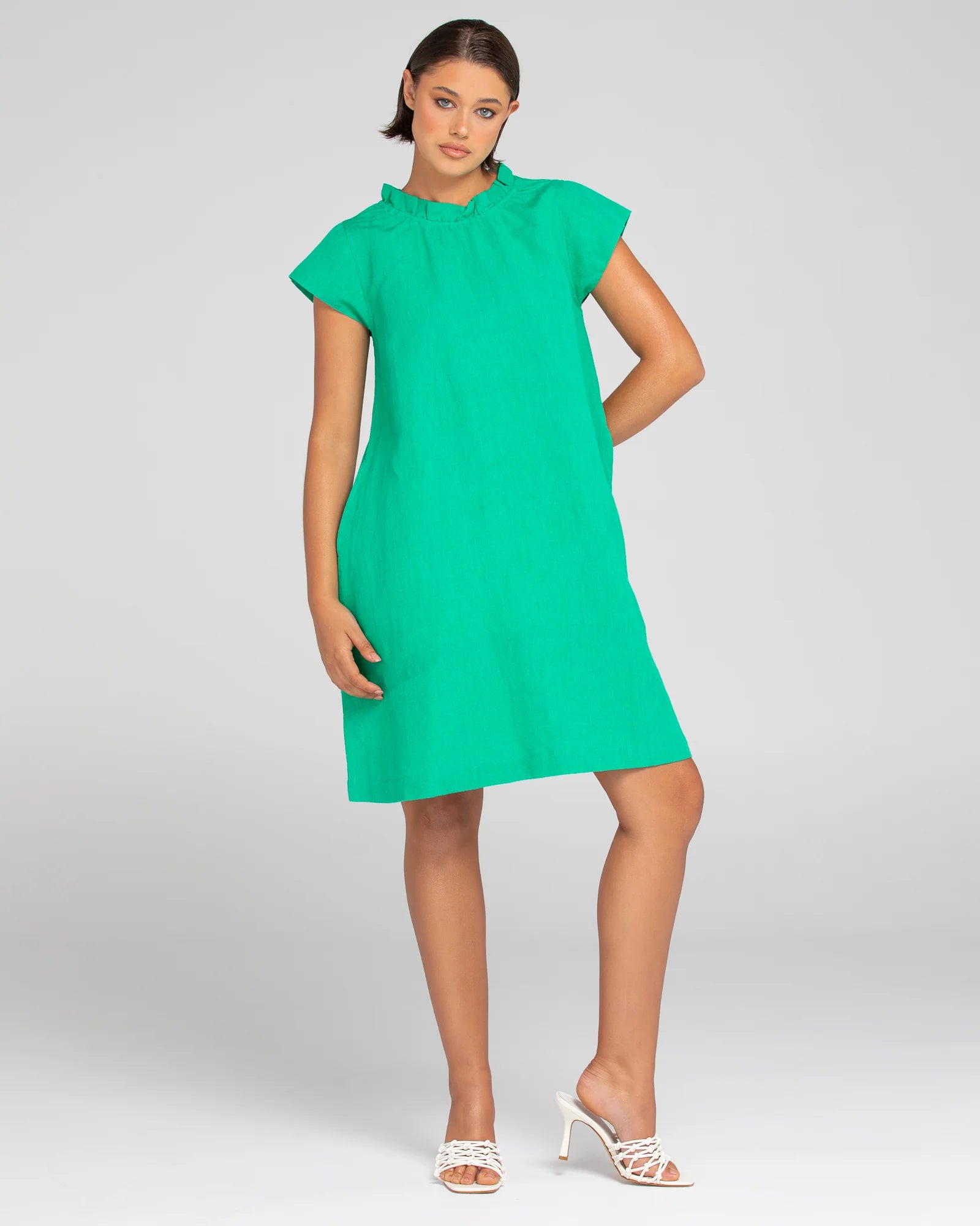 Boom Shankar Sand Dress - Green Linen