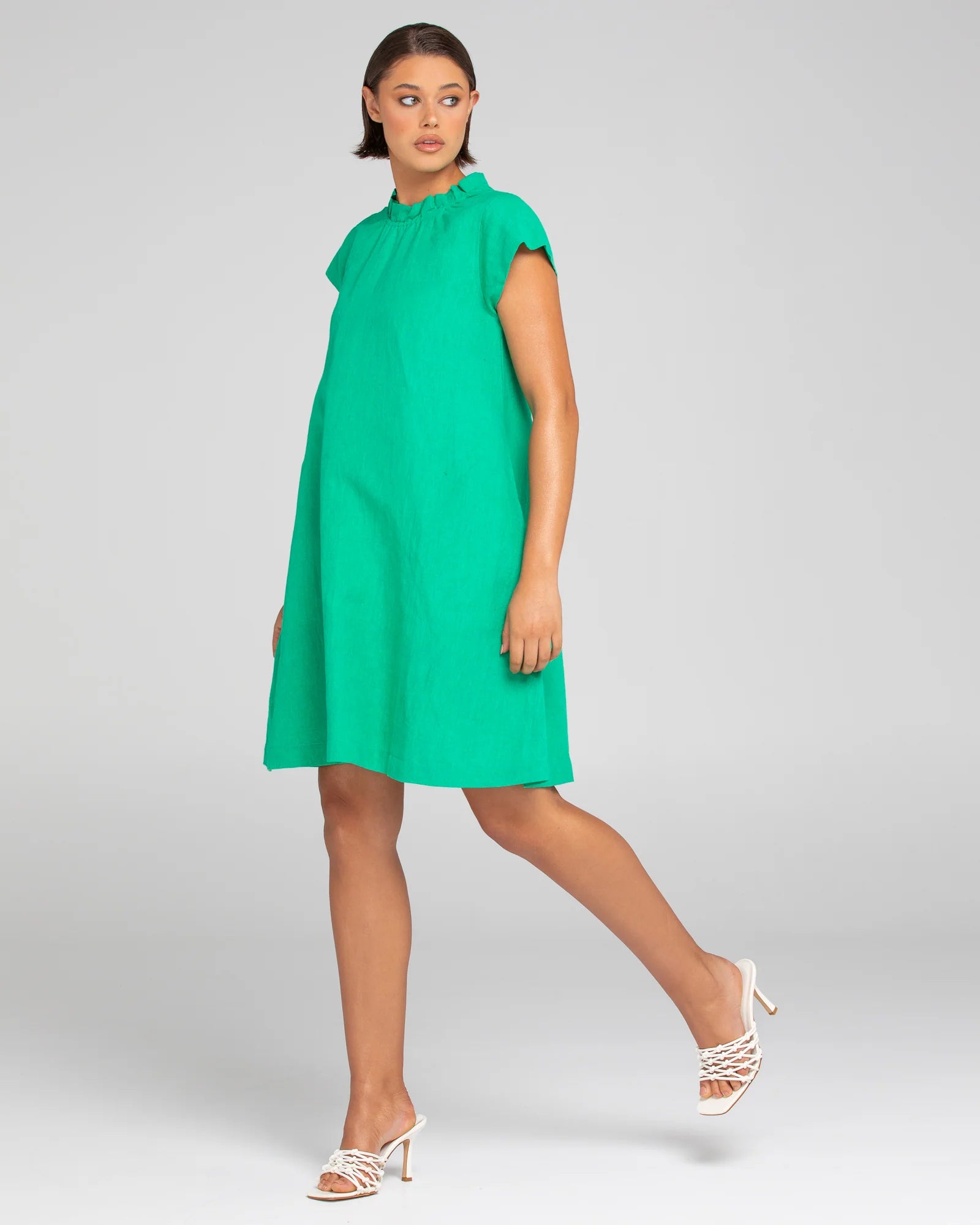 Boom Shankar Sand Dress - Green Linen