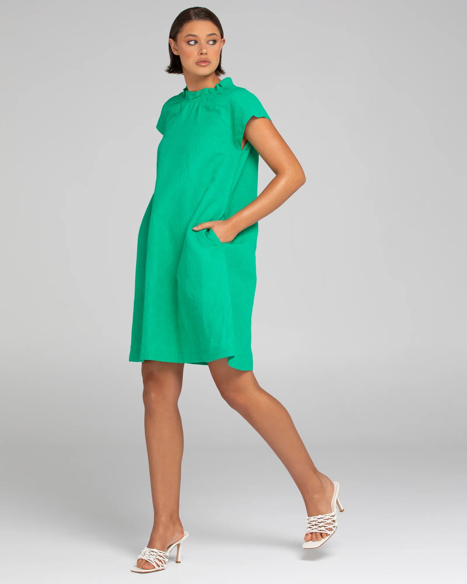 Boom Shankar Sand Dress - Green Linen