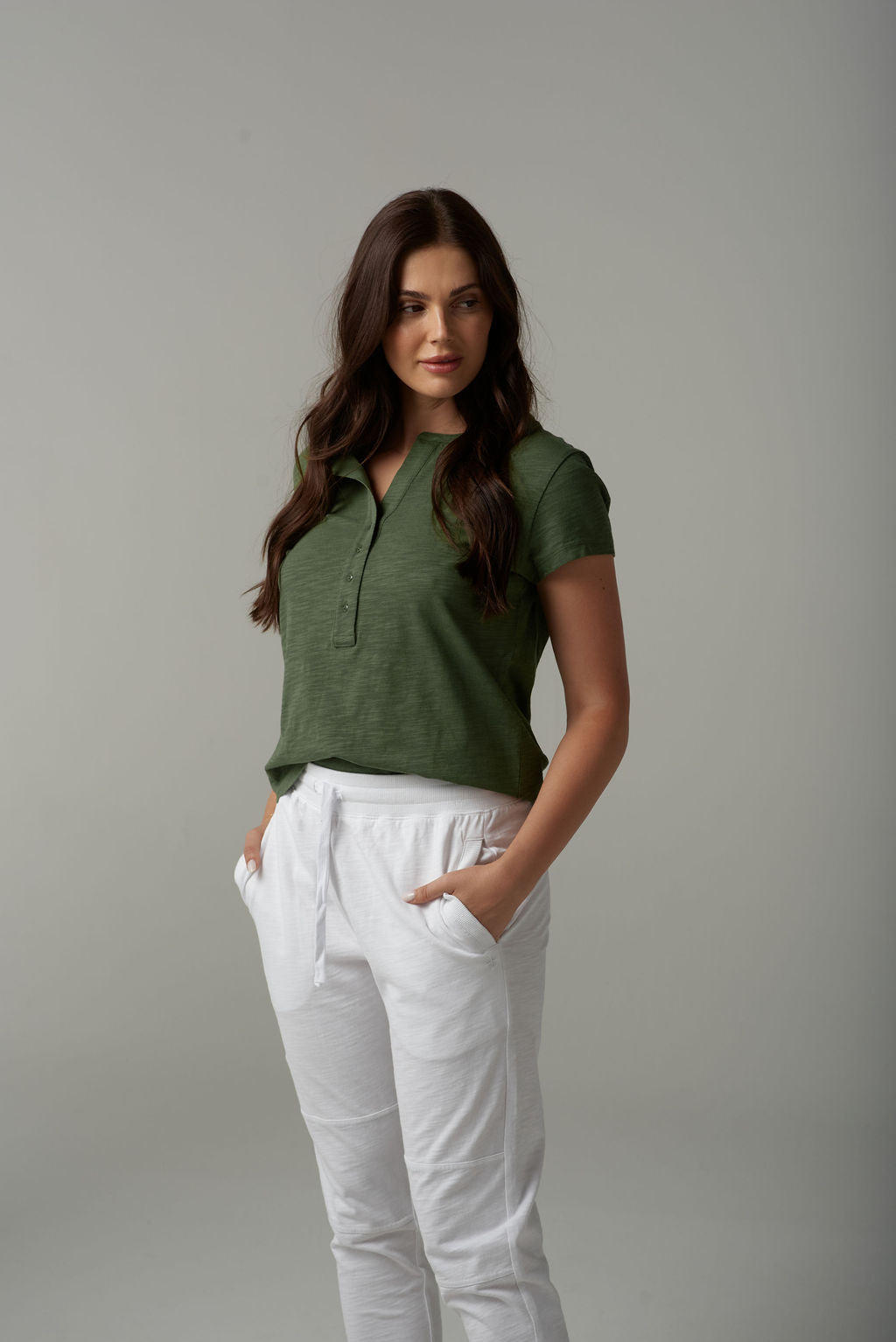 Cloth+Paper+Scissors Deep Henley Tee - Fairway Green