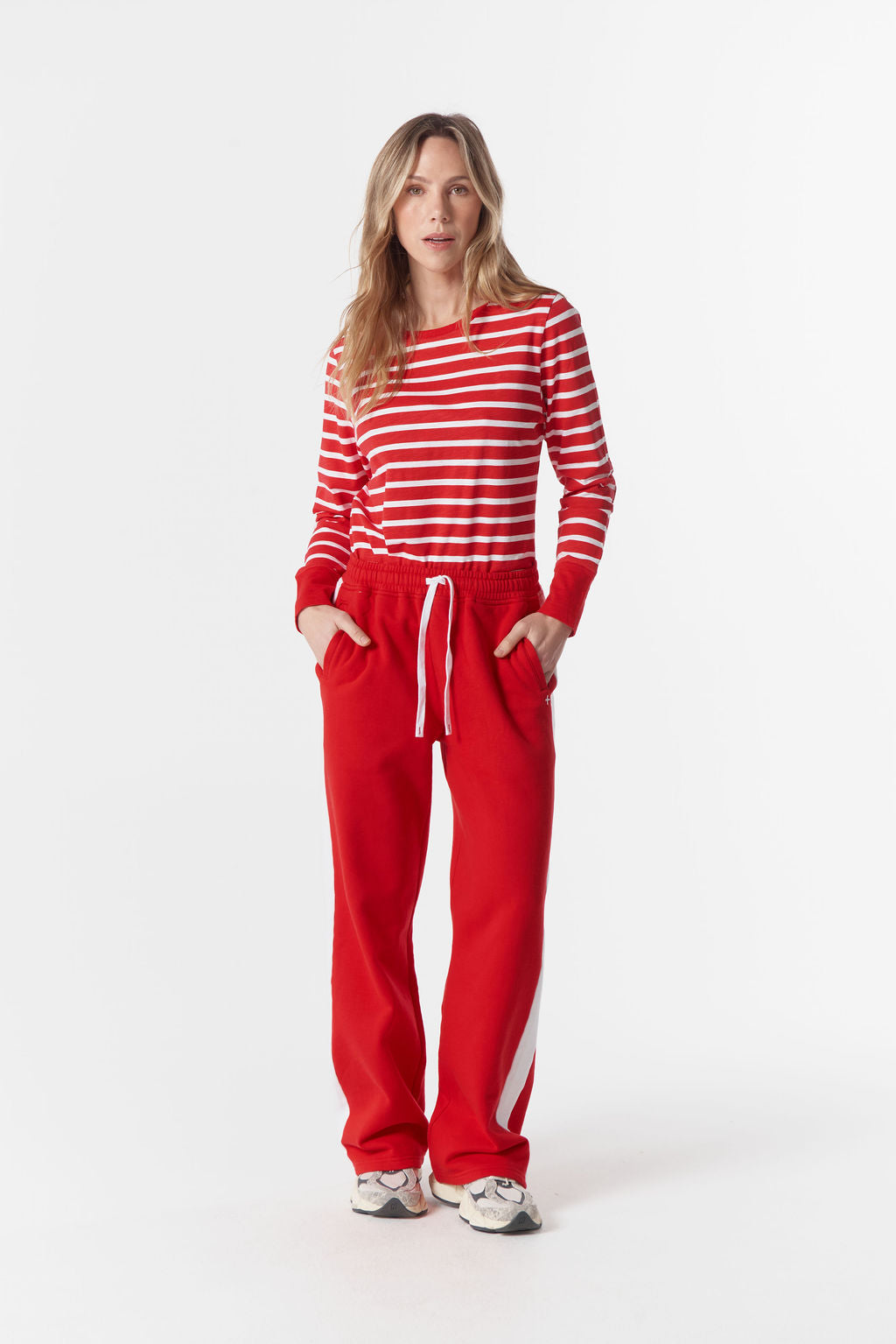 Cloth+Paper+Scissors The Show Stopper Stripe Tee - White/Salsa