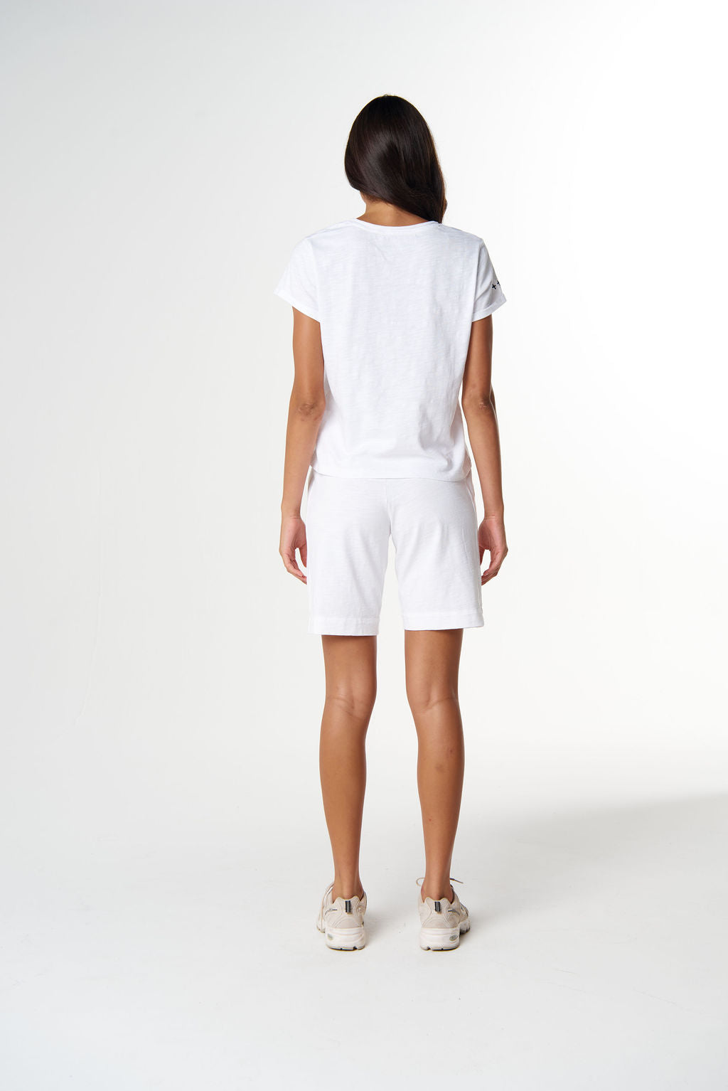 Cloth+Paper+Scissors Irregular Embroidered V Neck Tee - White/Parisian Navy