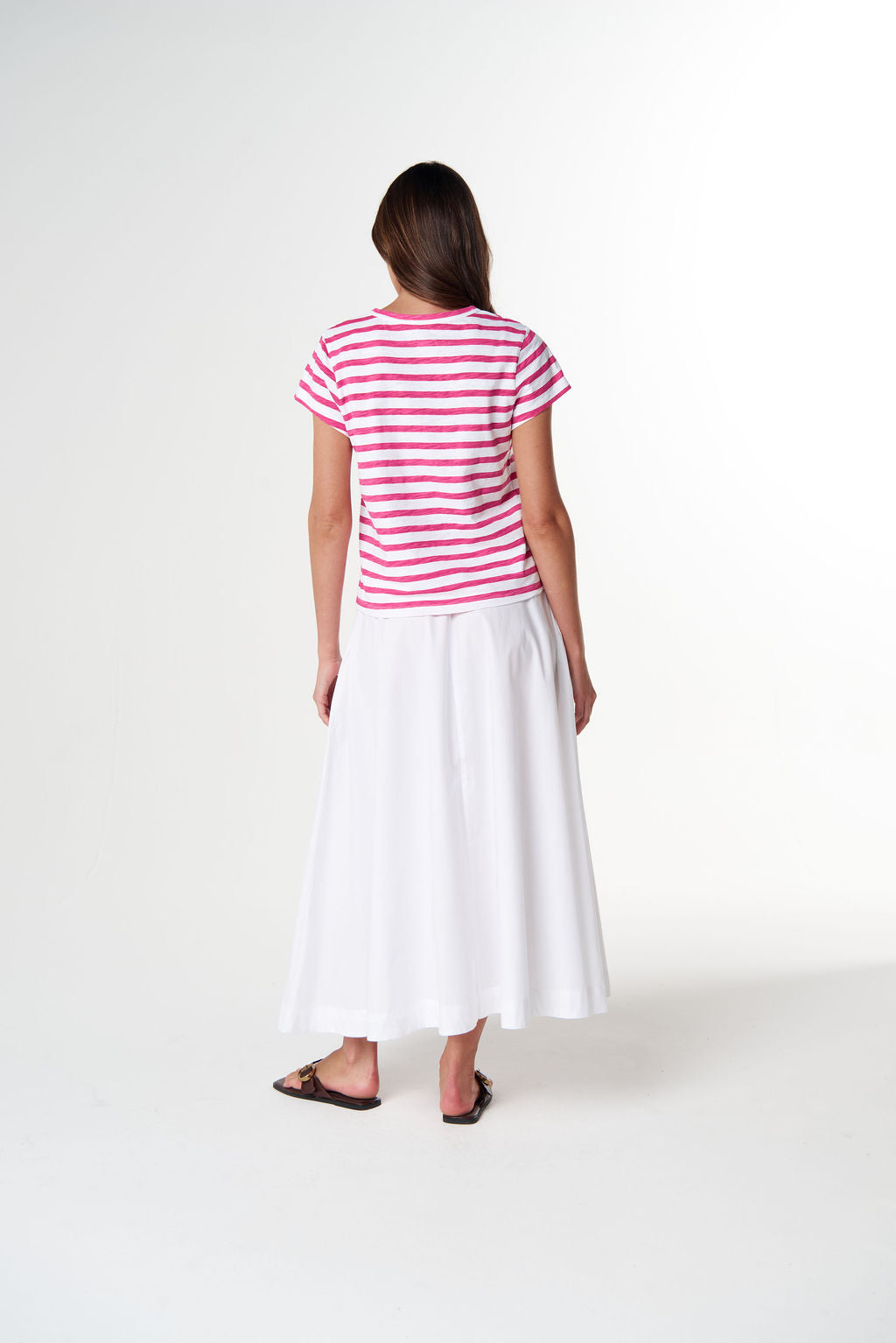 Cloth+Paper+Scissors The Straight Cut Striped Tee - White/Carmine Rose