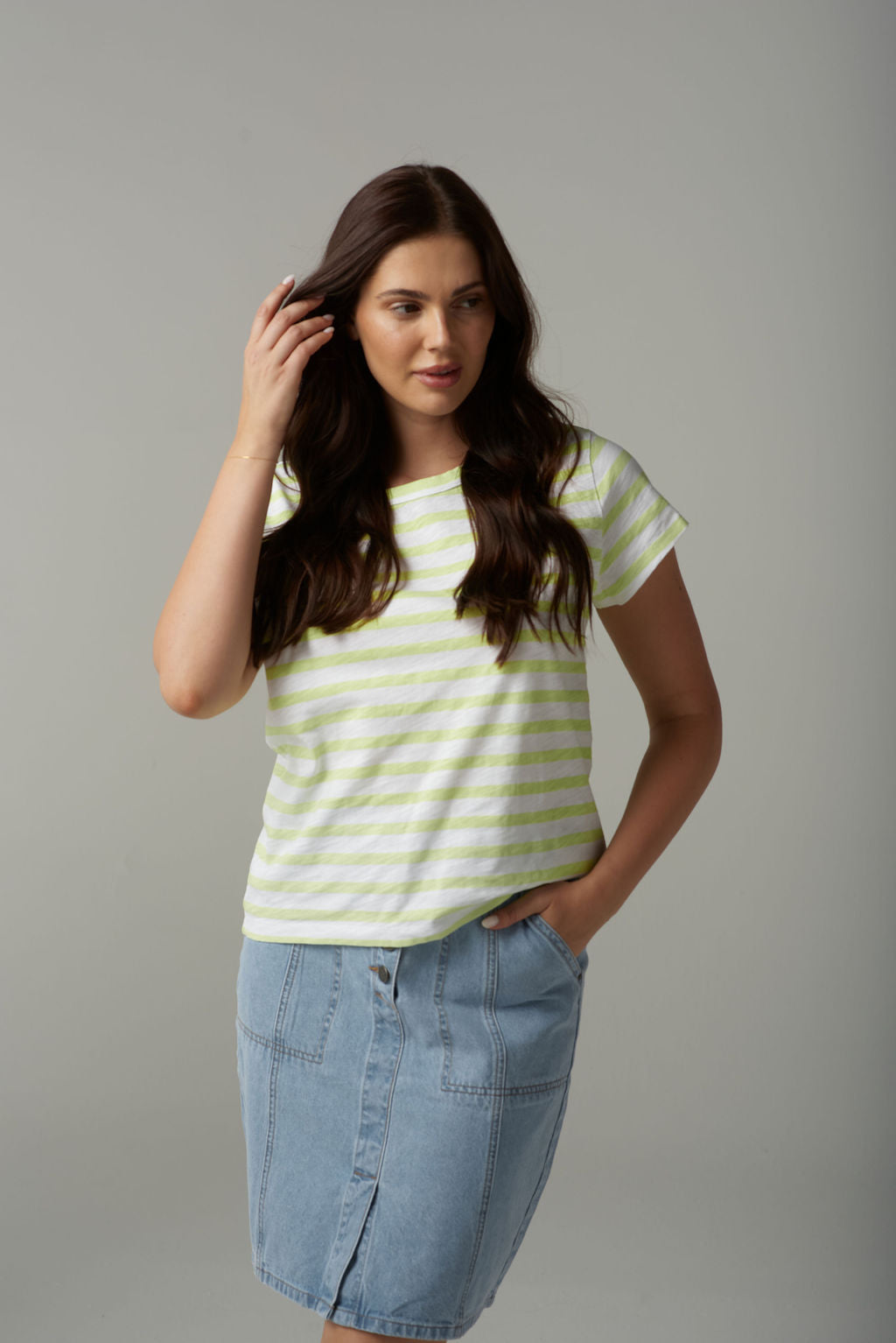 Cloth+Paper+Scissors Stripe Basic Tee - White/Lime