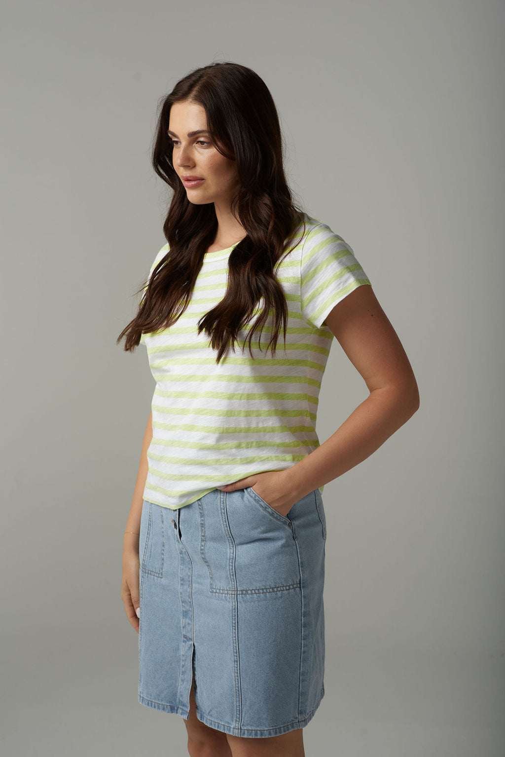 Cloth+Paper+Scissors Stripe Basic Tee - White/Lime