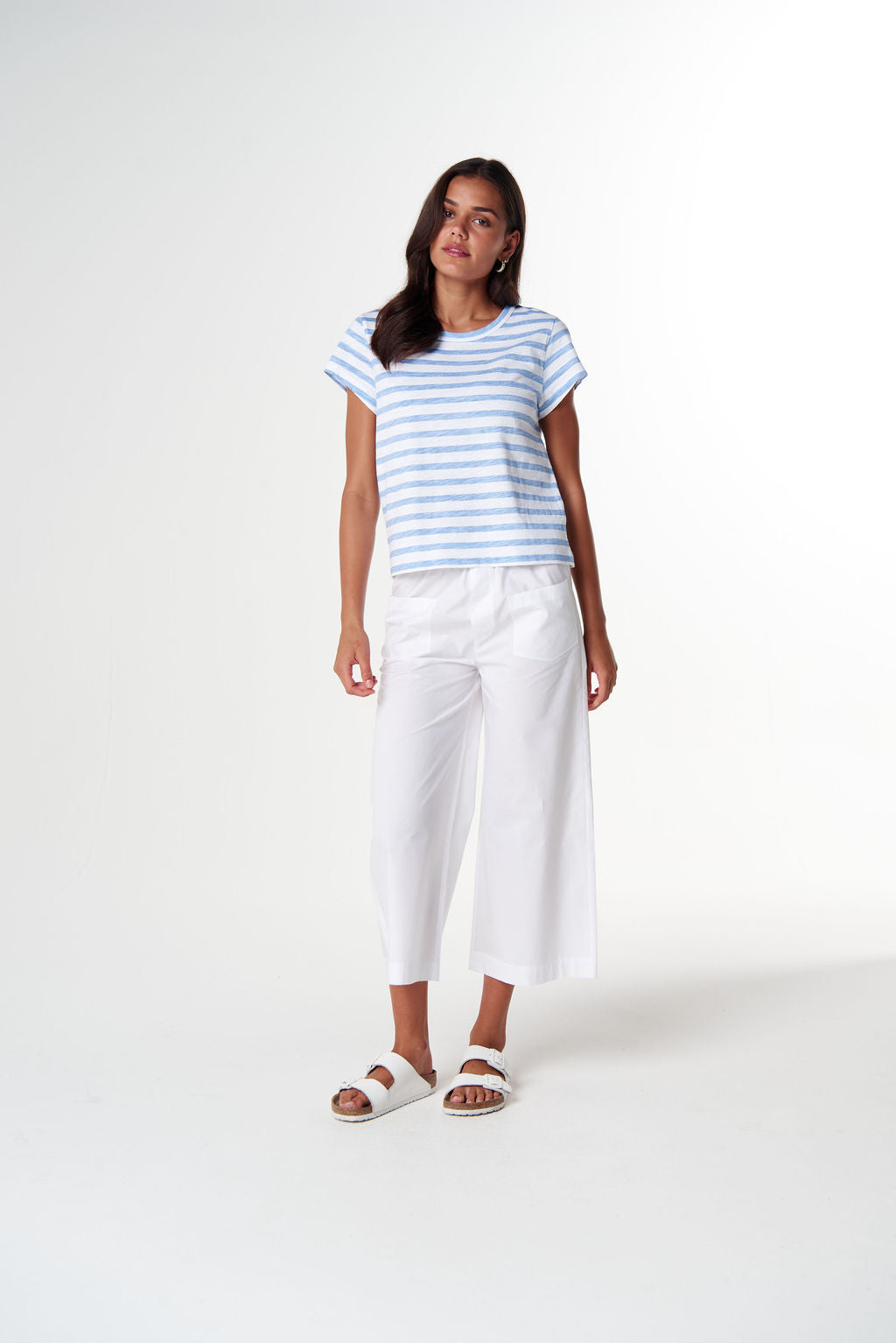 Cloth+Paper+Scissors The Straight Cut Striped Tee - White/Skyway Blue