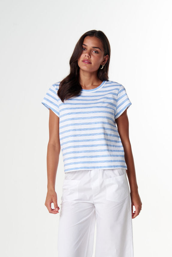 Cloth+Paper+Scissors The Straight Cut Striped Tee - White/Skyway Blue