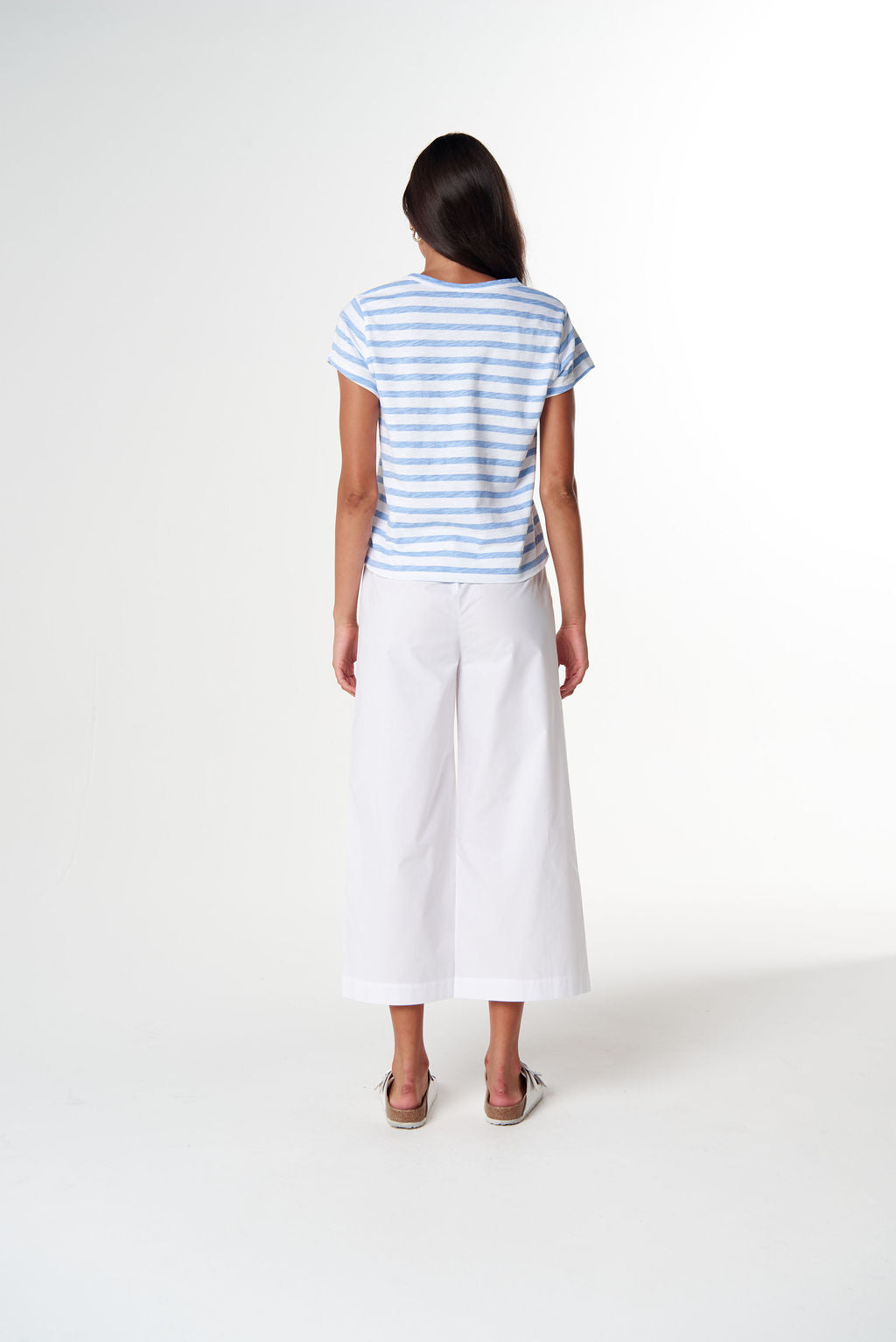 Cloth+Paper+Scissors The Straight Cut Striped Tee - White/Skyway Blue