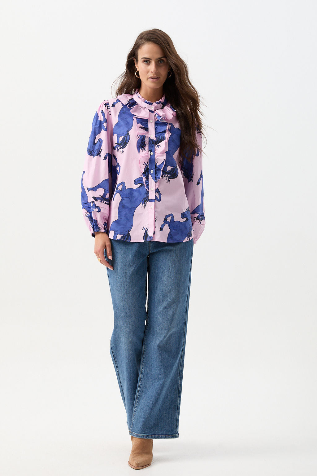 Cloth+Paper+Scissors Front Ruffle Blouse - Stallion Print