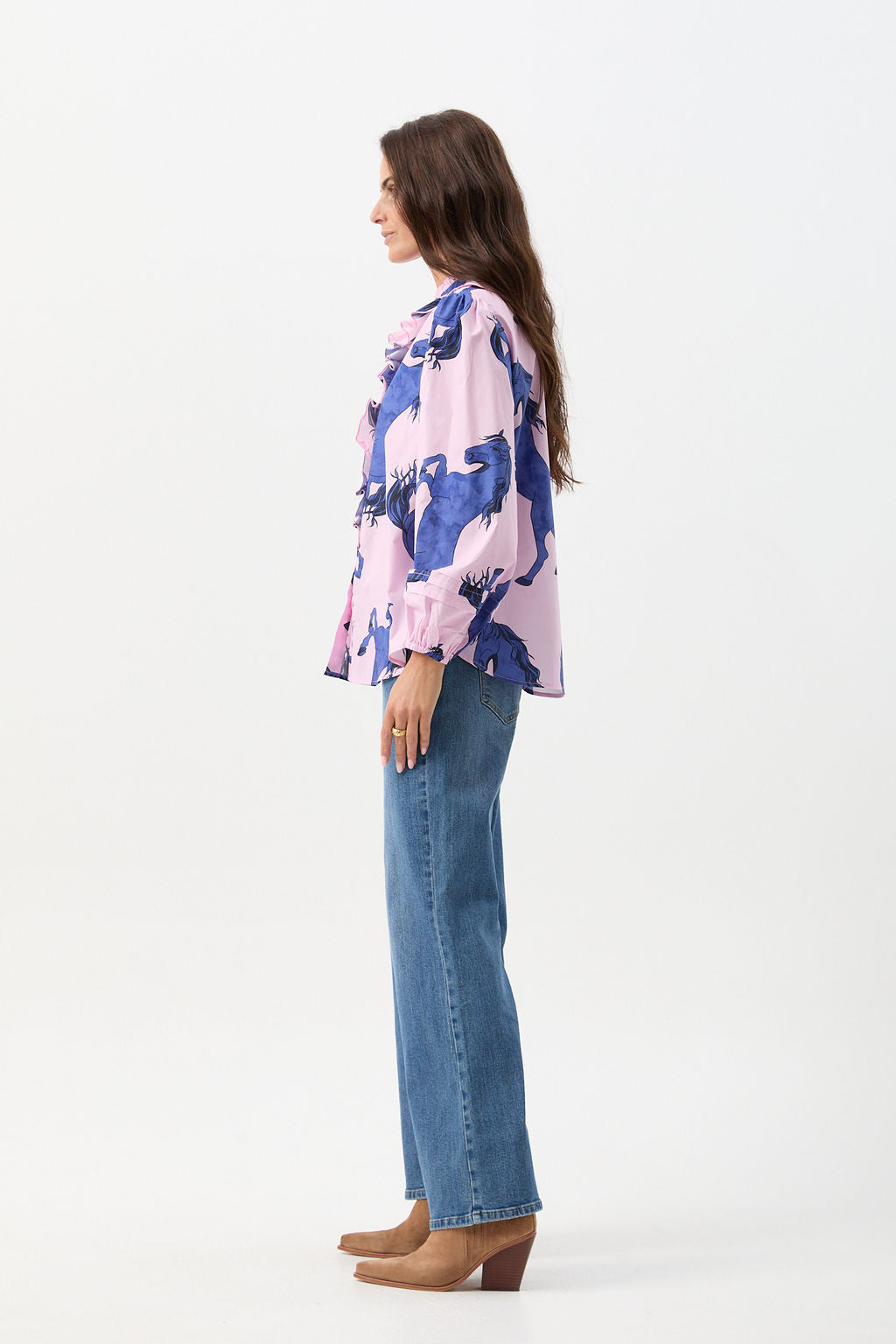 Cloth+Paper+Scissors Front Ruffle Blouse - Stallion Print