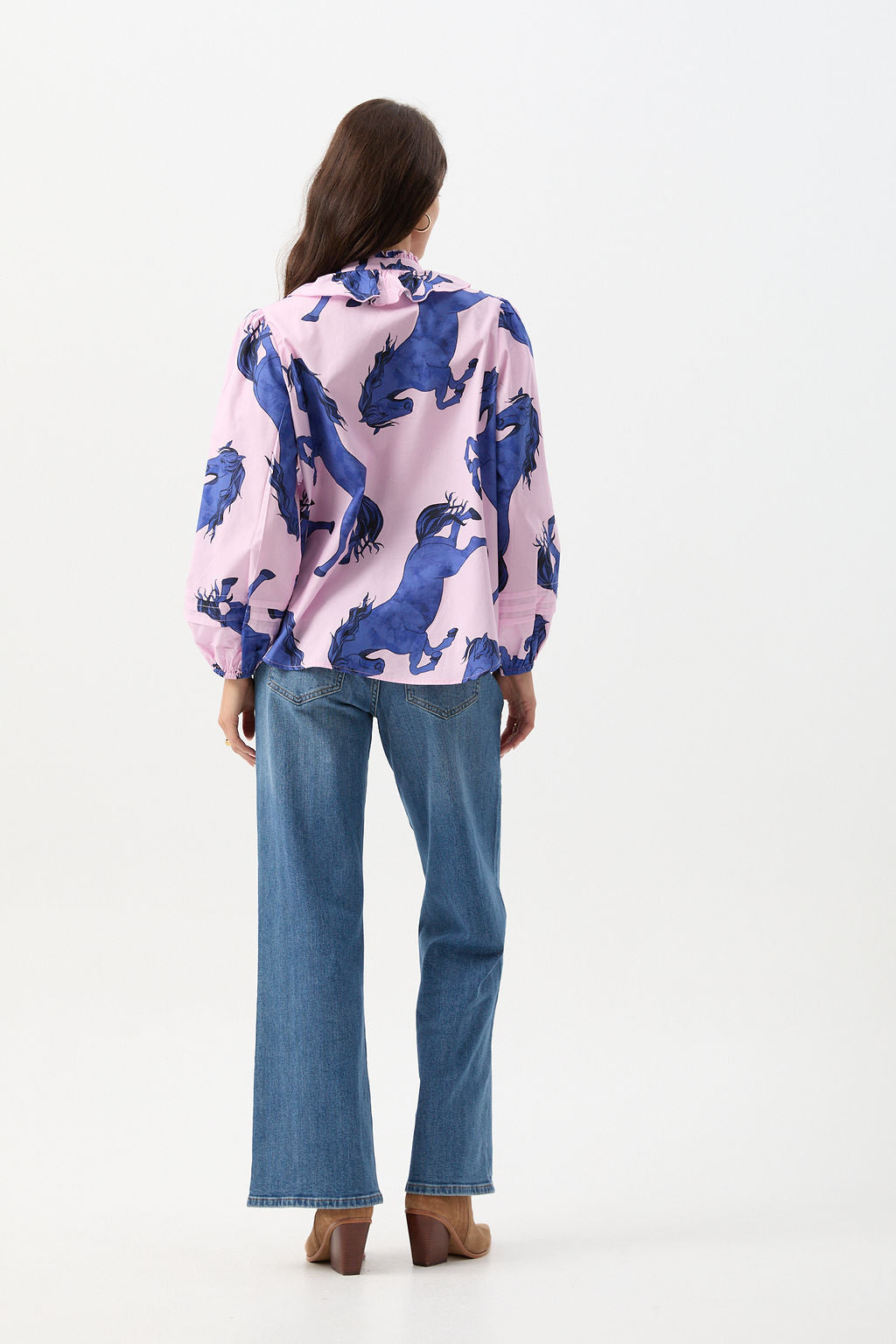 Cloth+Paper+Scissors Front Ruffle Blouse - Stallion Print