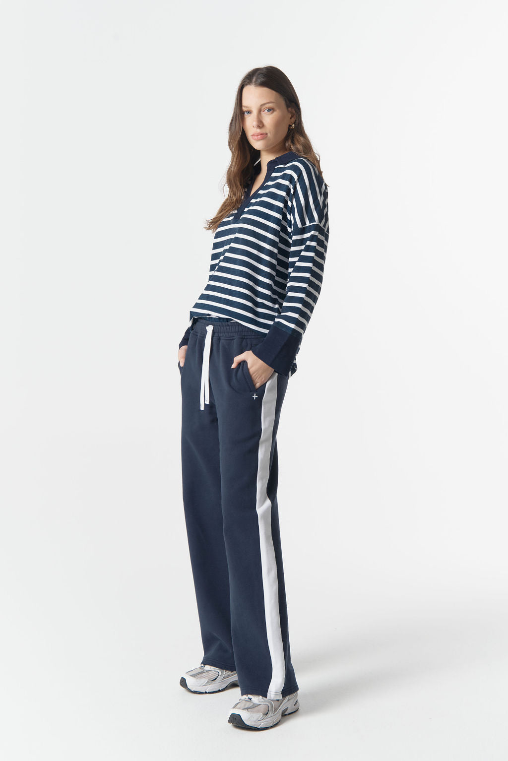 Cloth+Paper+Scissors Track Stripe Trackie - Parisian Navy/White