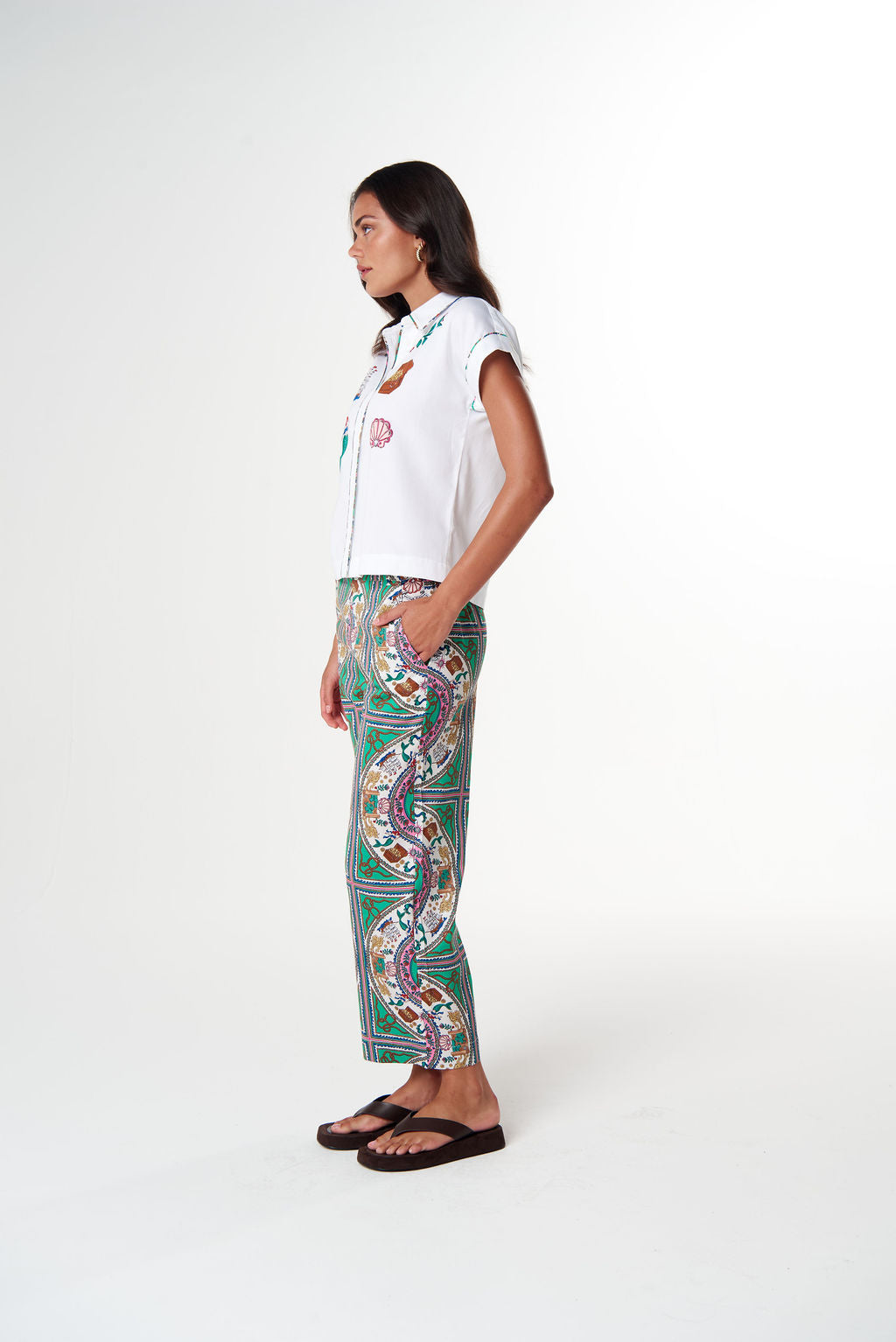 Cloth+Paper+Scissors Straight Leg Cropped Pant - Smooth Sailing Print