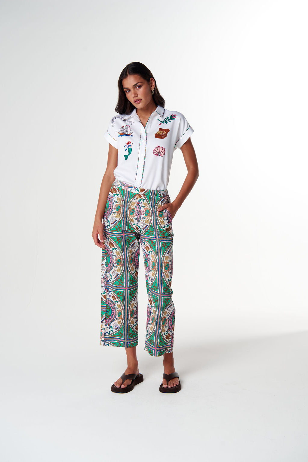 Cloth+Paper+Scissors Straight Leg Cropped Pant - Smooth Sailing Print