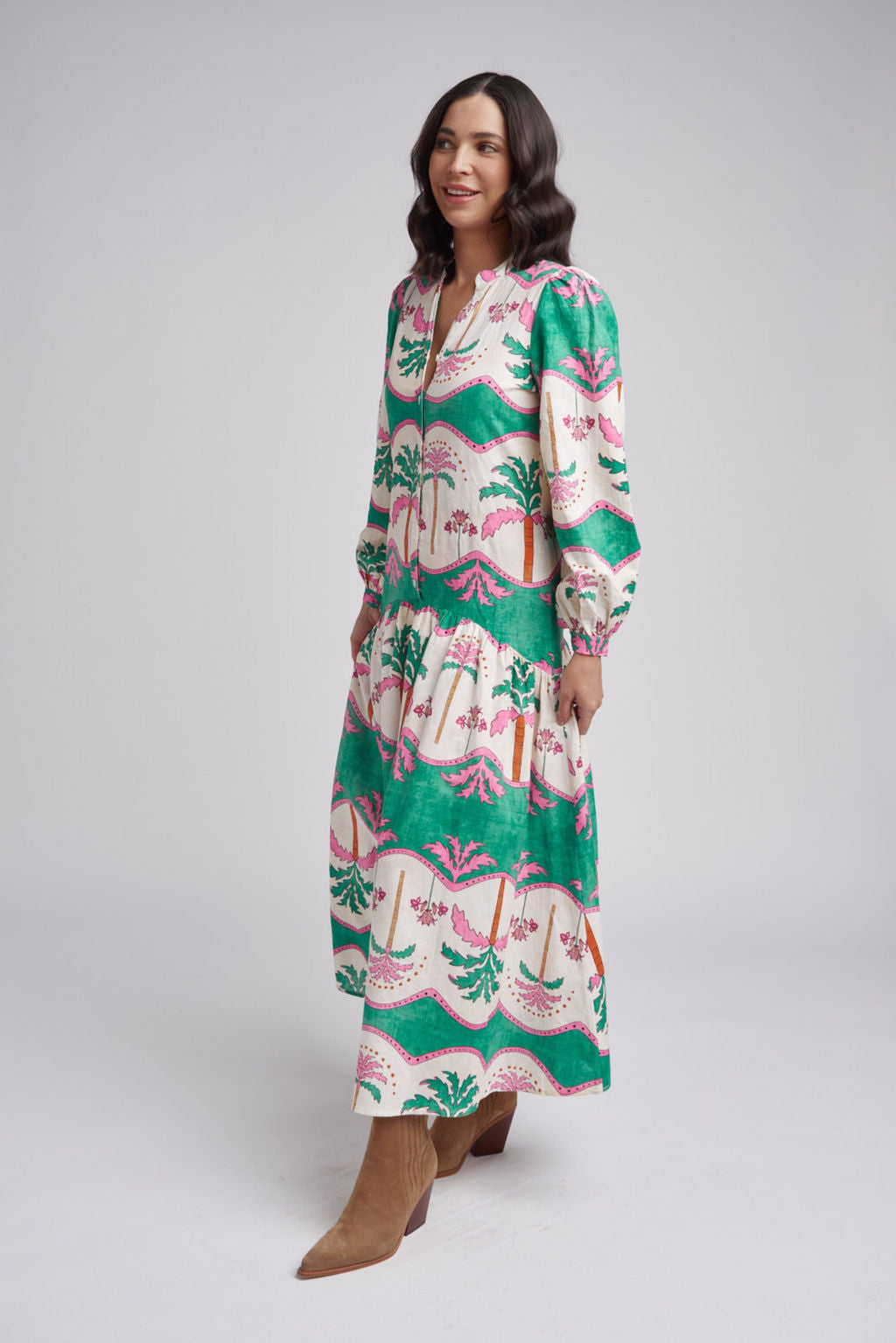 Cloth+Paper+Scissors Drop Waist Maxi Dress - Palm Tree Print