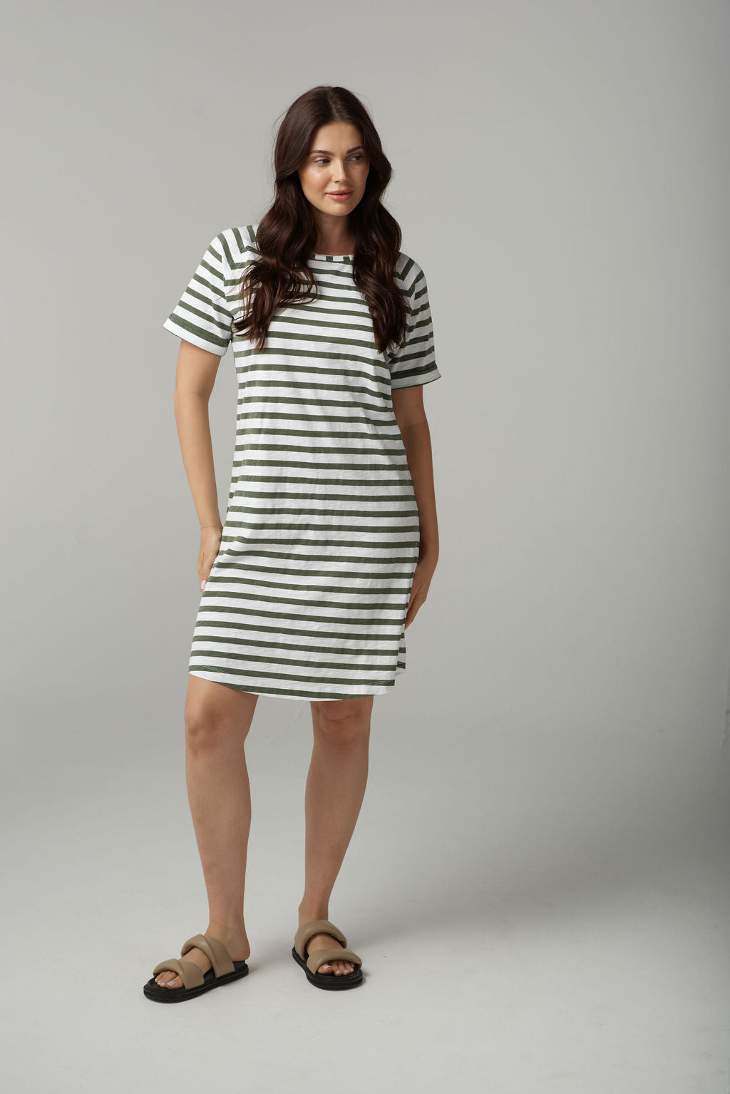 Cloth+Paper+Scissors Stripe Raglan Tee Dress - White/Fairway Green