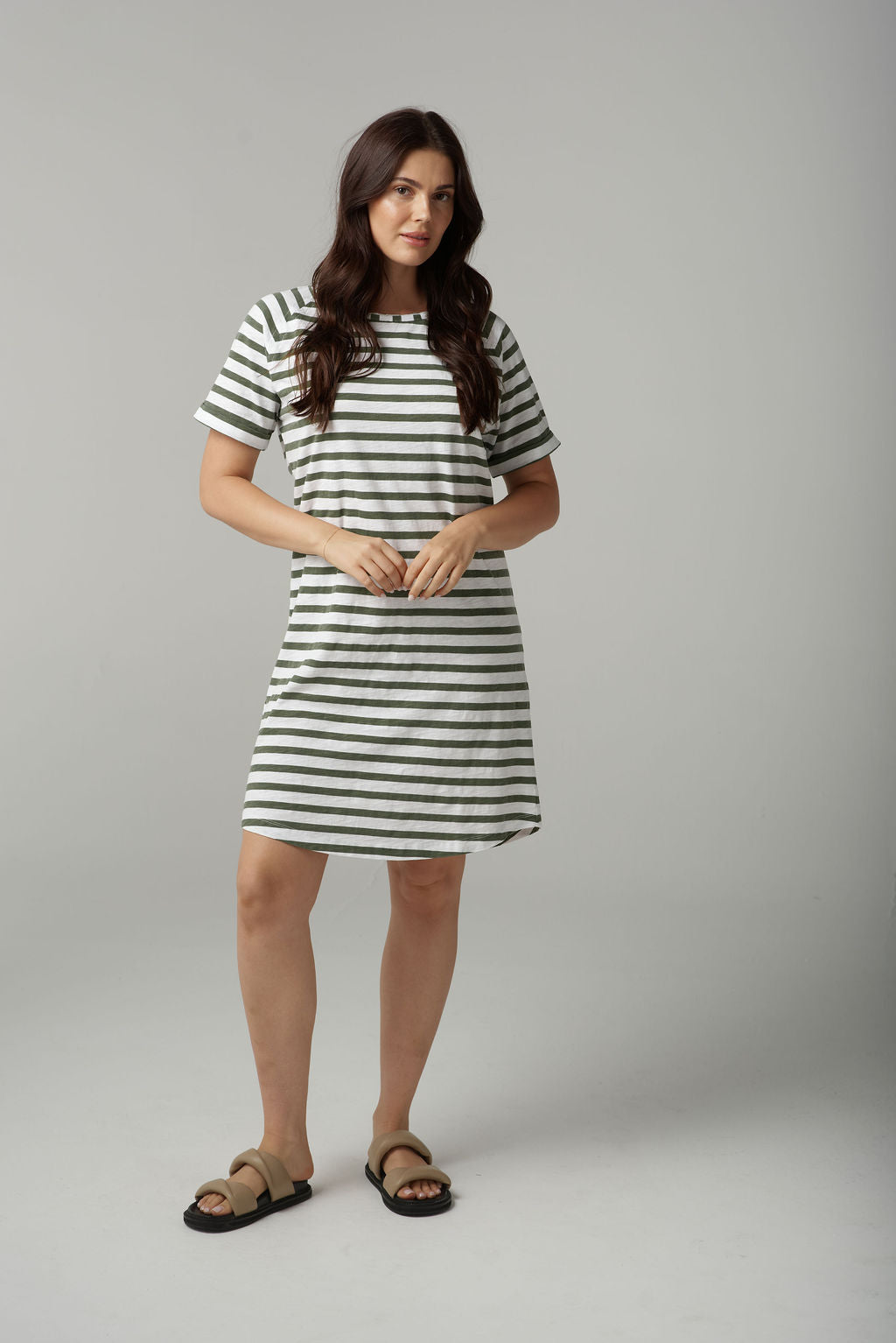 Cloth+Paper+Scissors Stripe Raglan Tee Dress - White/Fairway Green