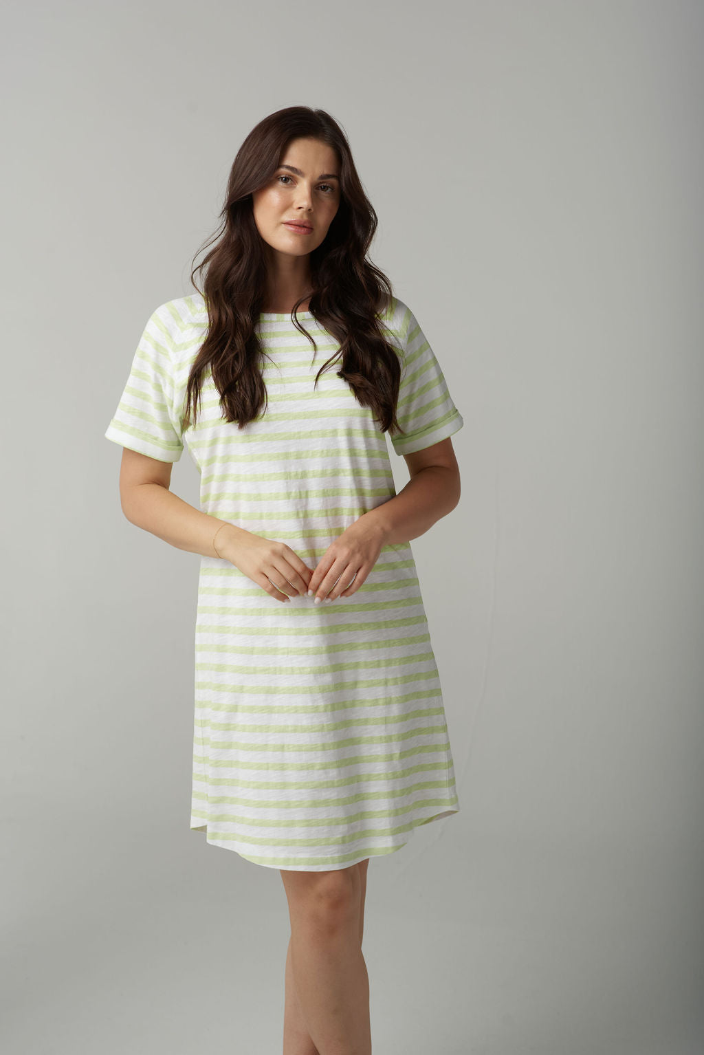 Cloth+Paper+Scissors Stripe Raglan Tee Dress - White/Lime