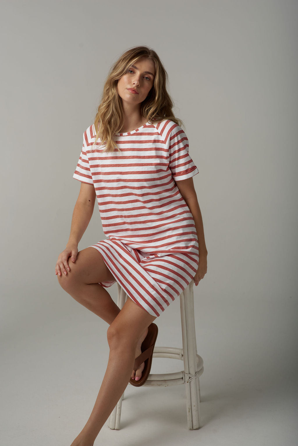 Cloth+Paper+Scissors Stripe Raglan Tee Dress - White/Terracotta