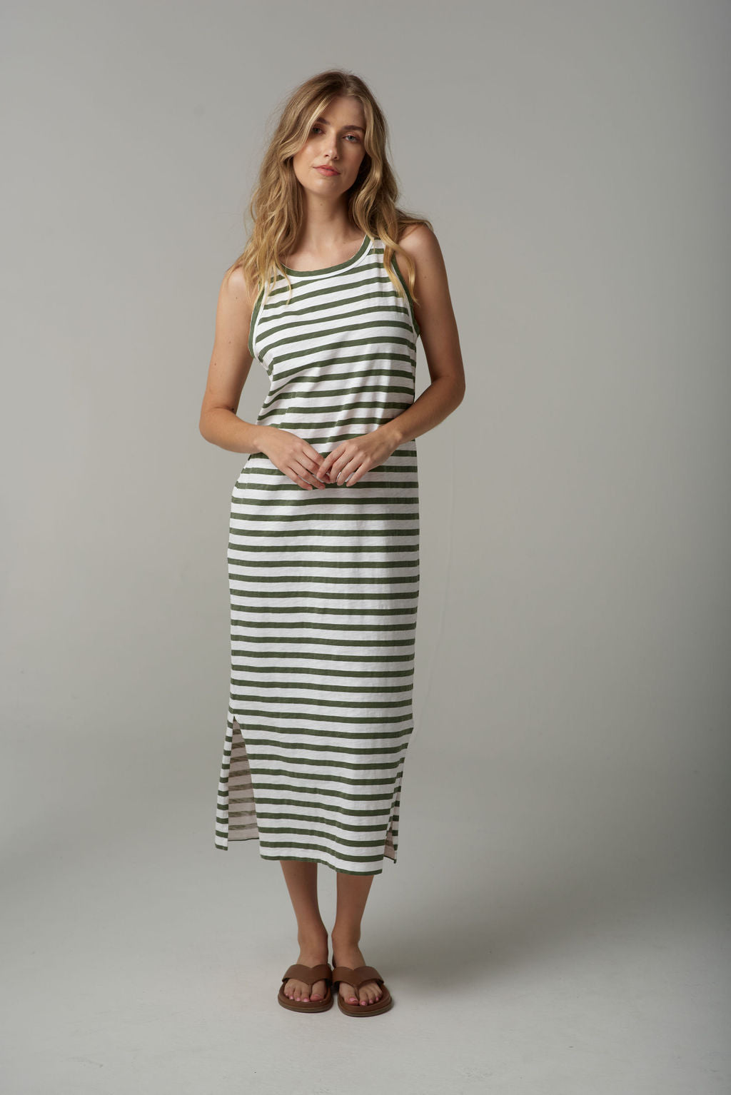 Cloth+Paper+Scissors Stripe Straight Long Dress - White/Fairway Green