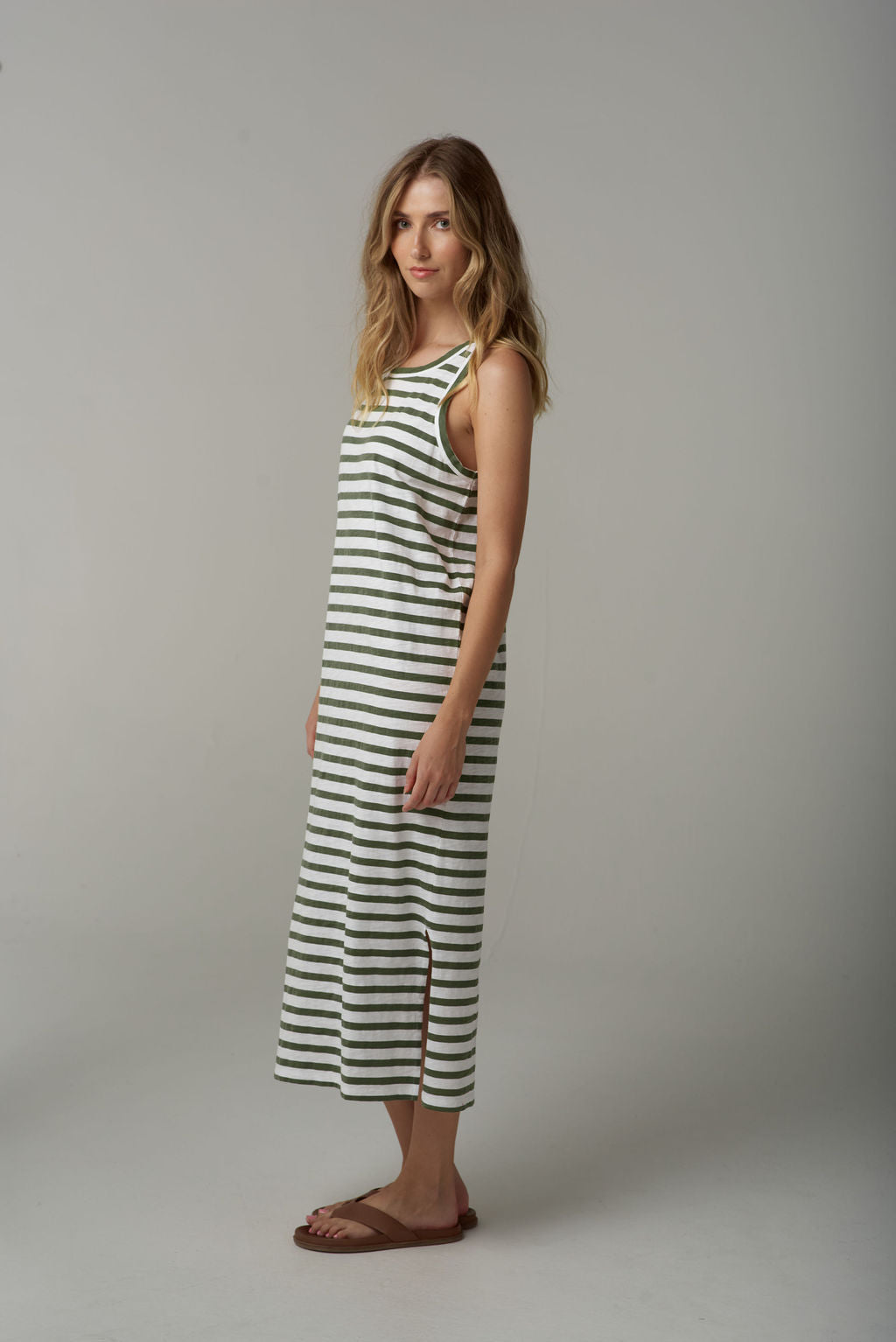 Cloth+Paper+Scissors Stripe Straight Long Dress - White/Fairway Green