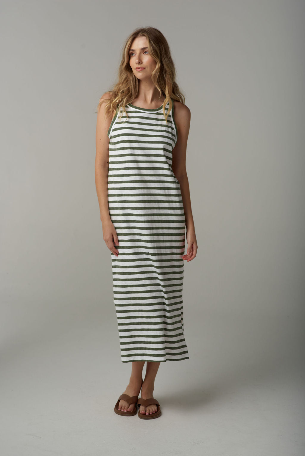 Cloth+Paper+Scissors Stripe Straight Long Dress - White/Fairway Green