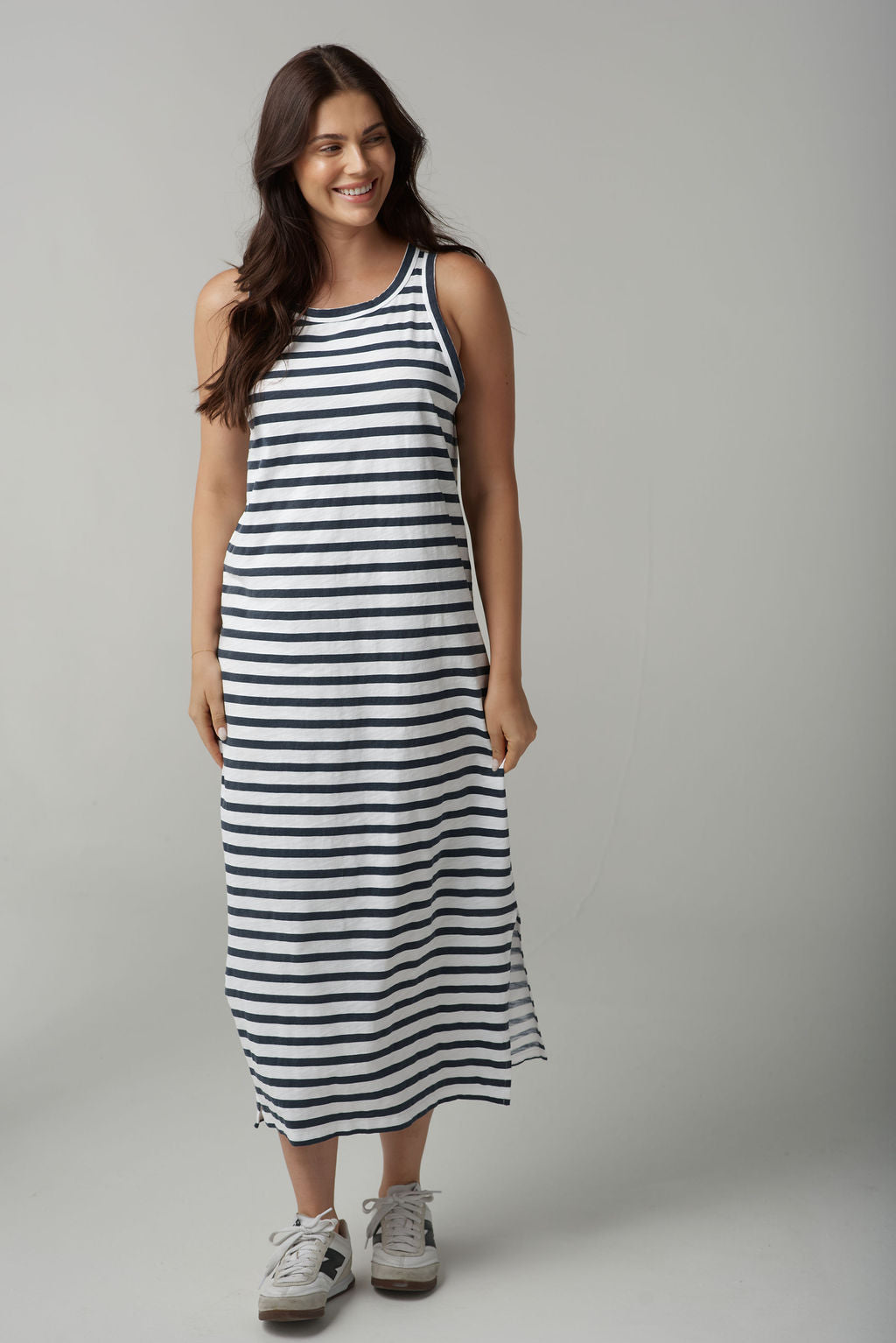 Cloth+Paper+Scissors Stripe Straight Long Dress - White/Parisian Navy