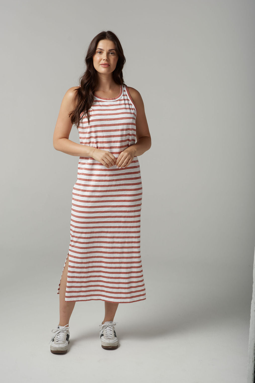 Cloth+Paper+Scissors Stripe Straight Long Dress - White/Terracotta