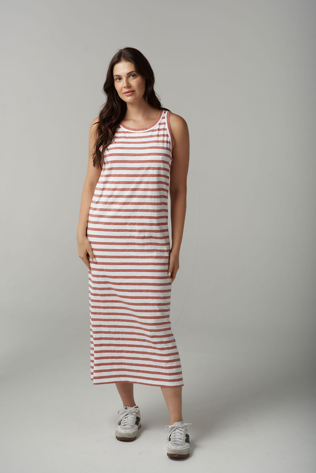 Cloth+Paper+Scissors Stripe Straight Long Dress - White/Terracotta