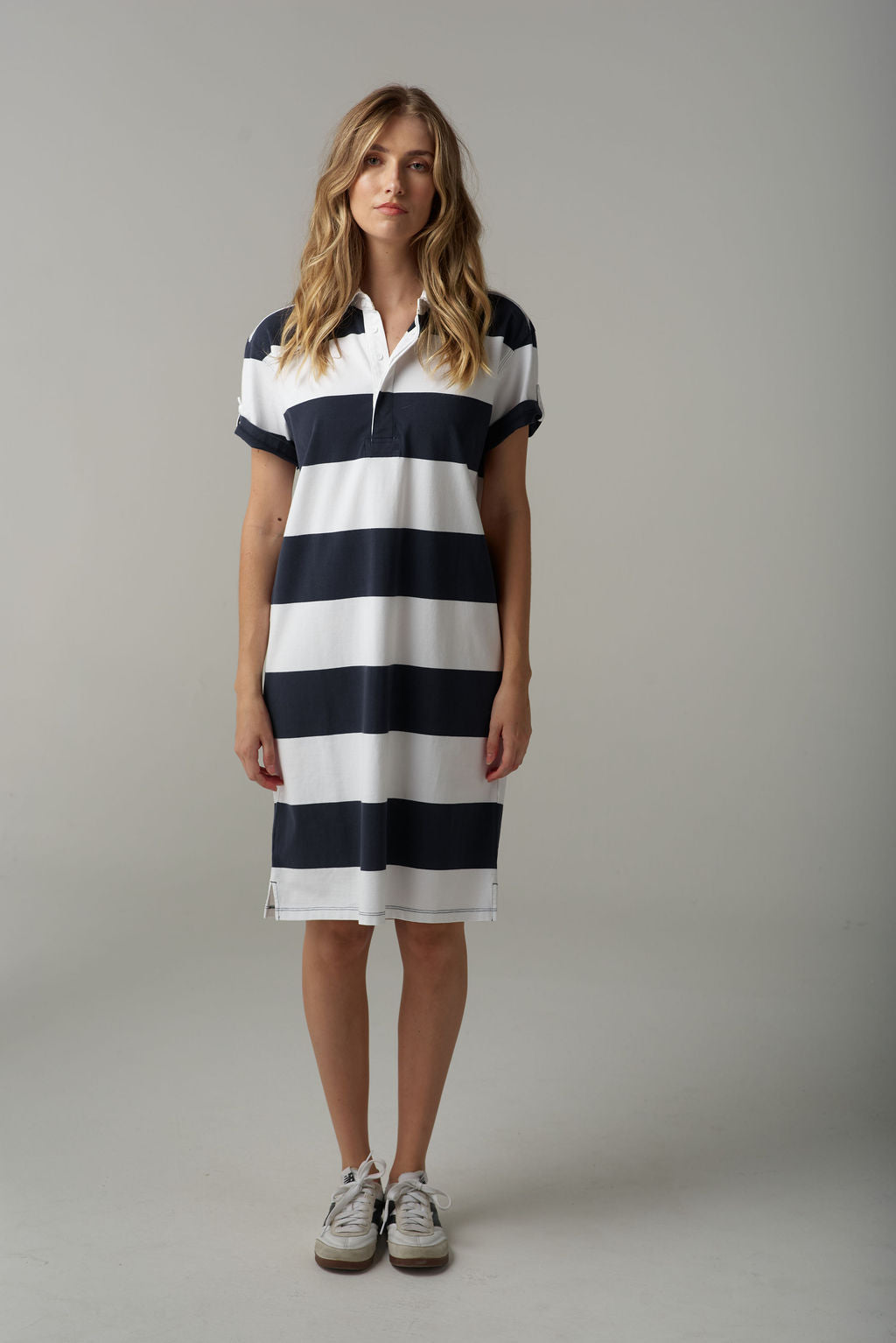 Cloth+Paper+Scissors Stripe Boyfriend Rugby Dress - White/Parisian Navy